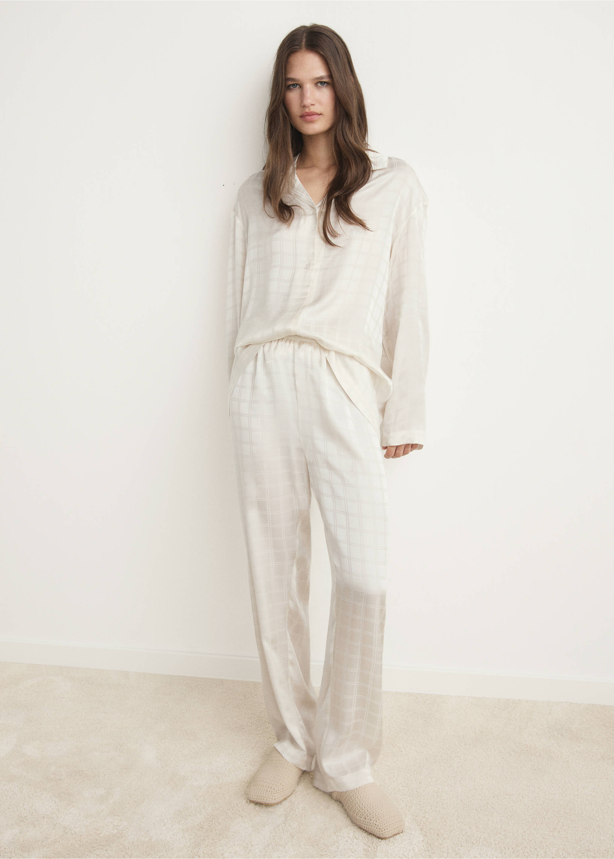 Rayon check pyjama top - General plane, Ivory White. Ref: 17064108-00.