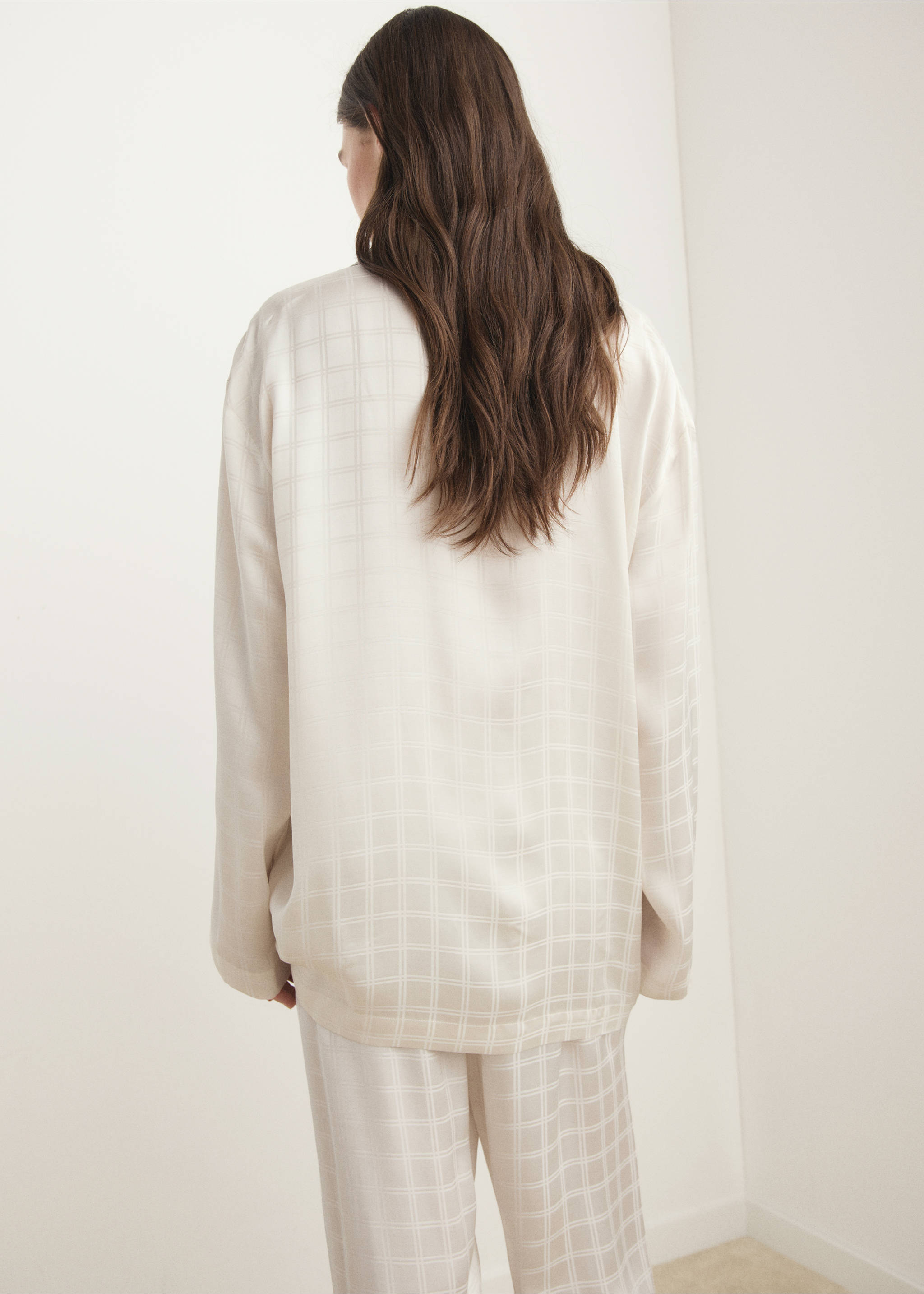 Rayon check pyjama top - Reverse of the article, Ivory White. Ref: 17064108-00.