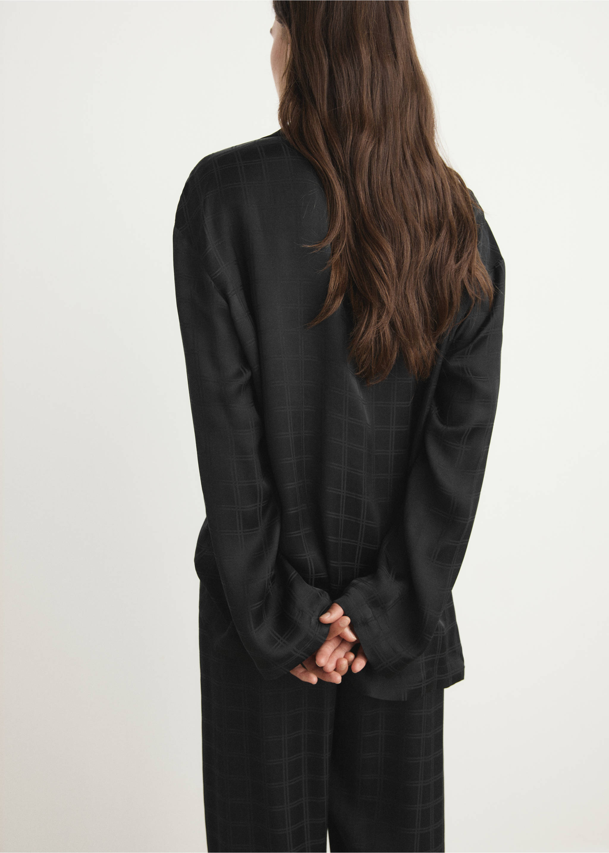 Rayon check pyjama top - Reverse of the article, Black. Ref: 17064108-00.