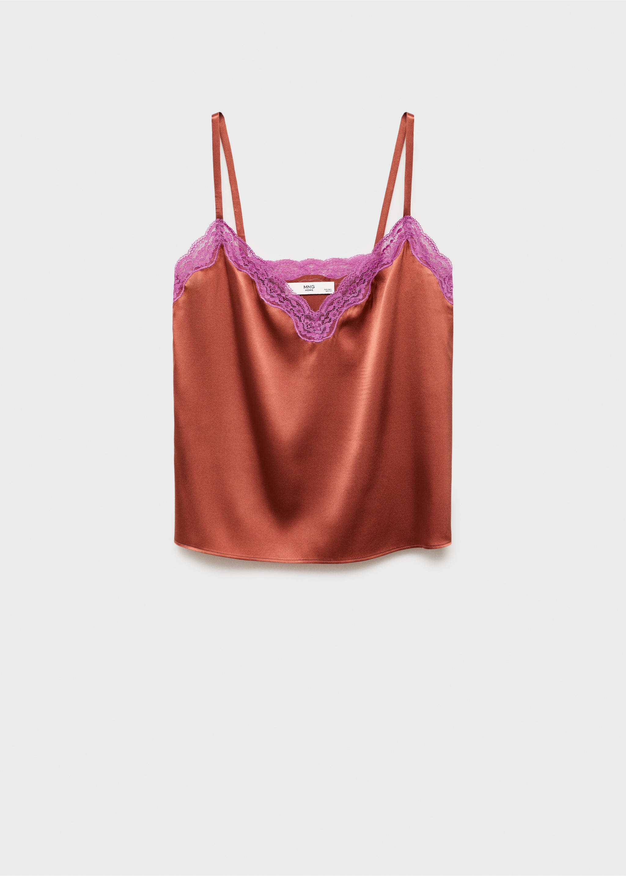 Silk top with contrasting lace - Article without model, Brown. Ref: 17064110-00.