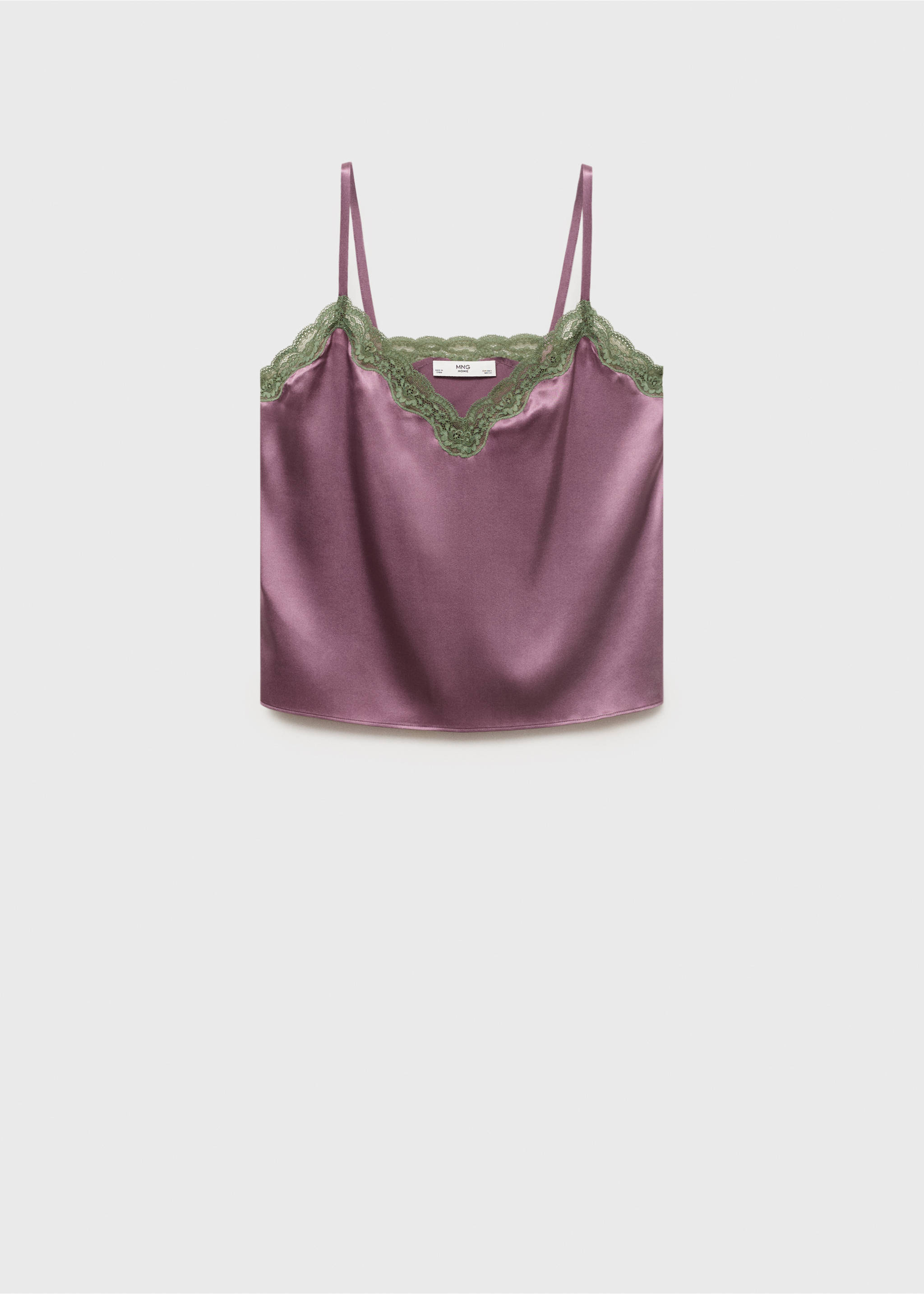 Silk top with contrasting lace - Article without model, Plum. Ref: 17064110-00.