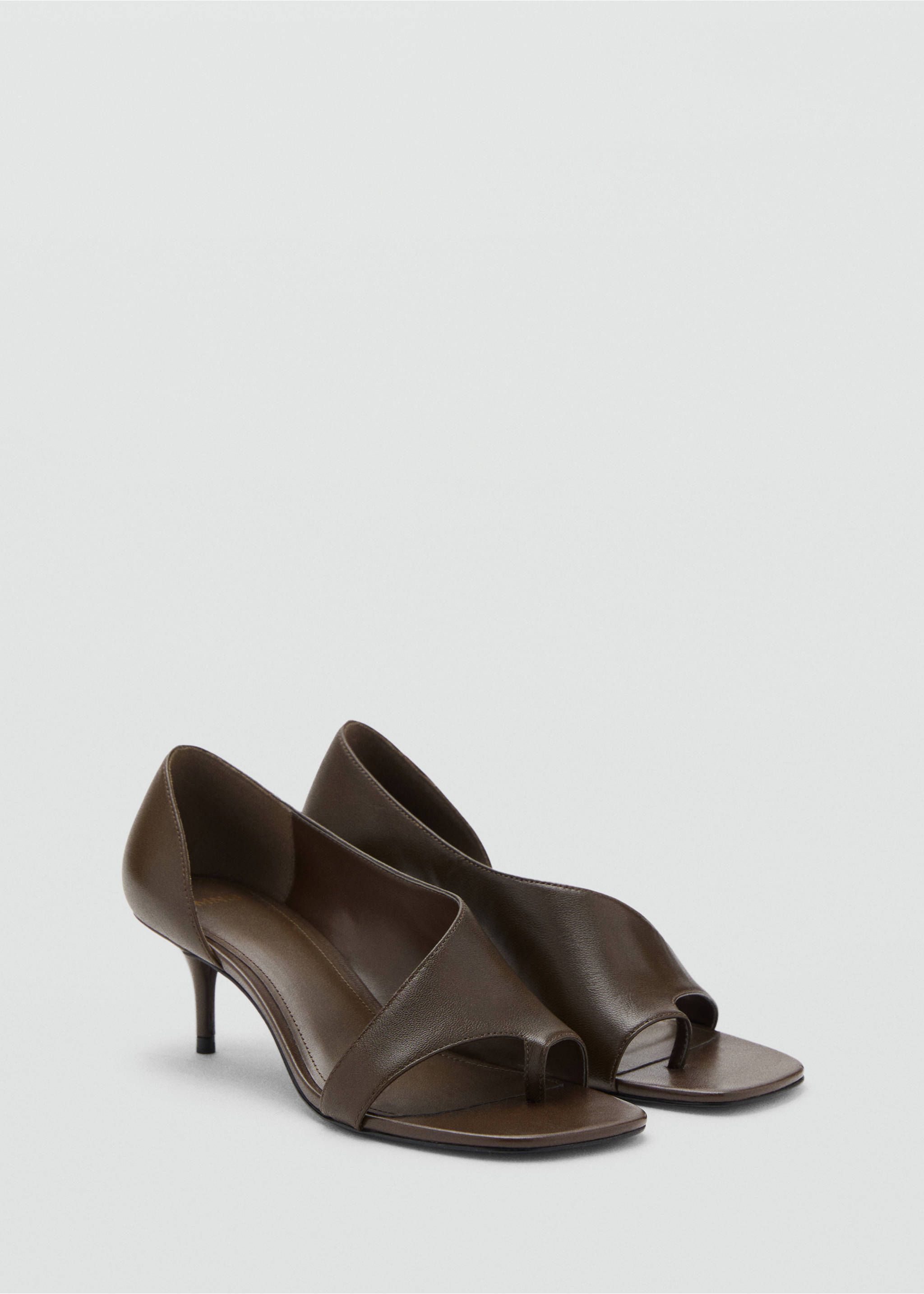 Asymmetric leather sandals - Medium plane, Khaki. Ref: 17064112-00.