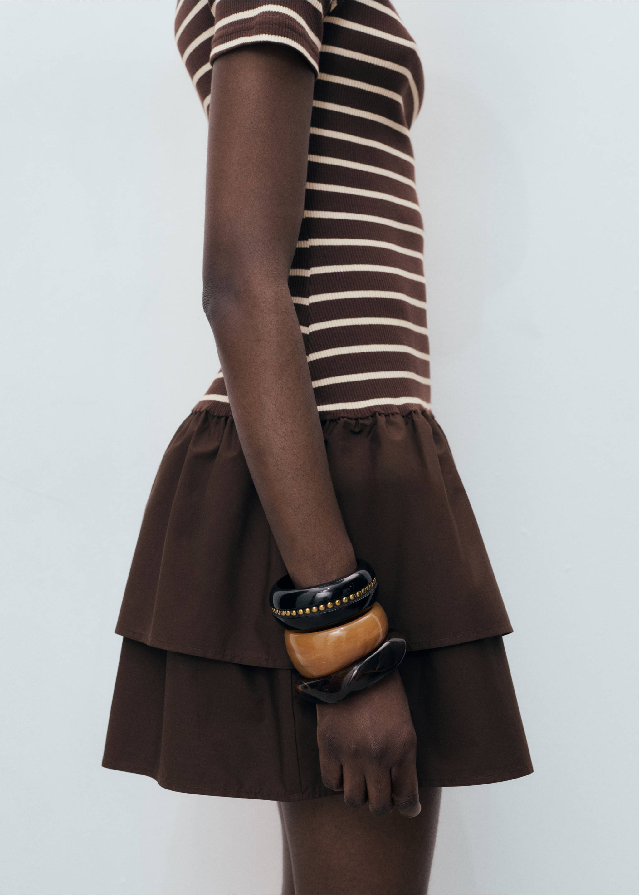 Mixed striped dress - Details of the article 3, Brown. Ref: 17064115-00.