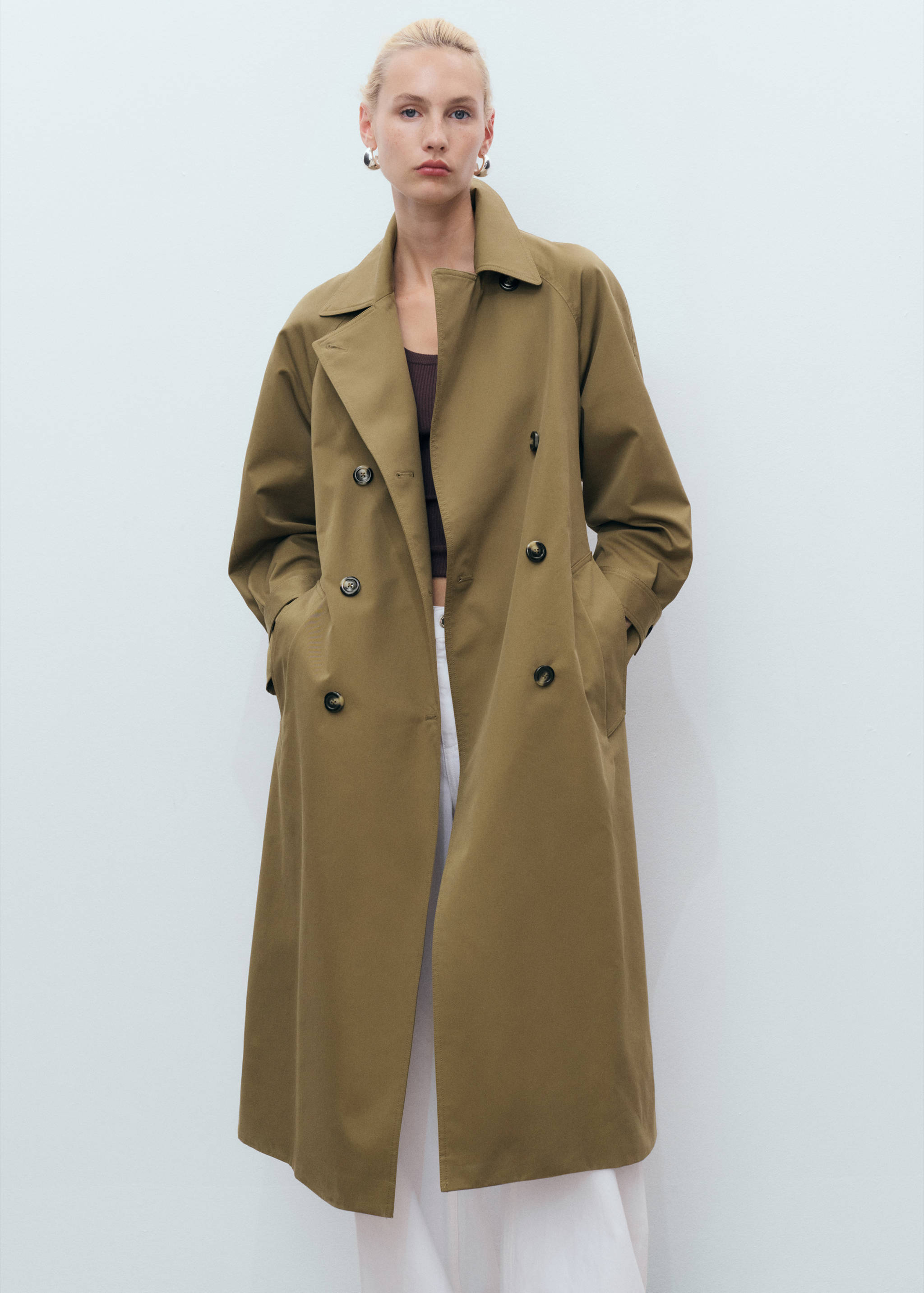 Long double-breasted trench coat - Medium plane