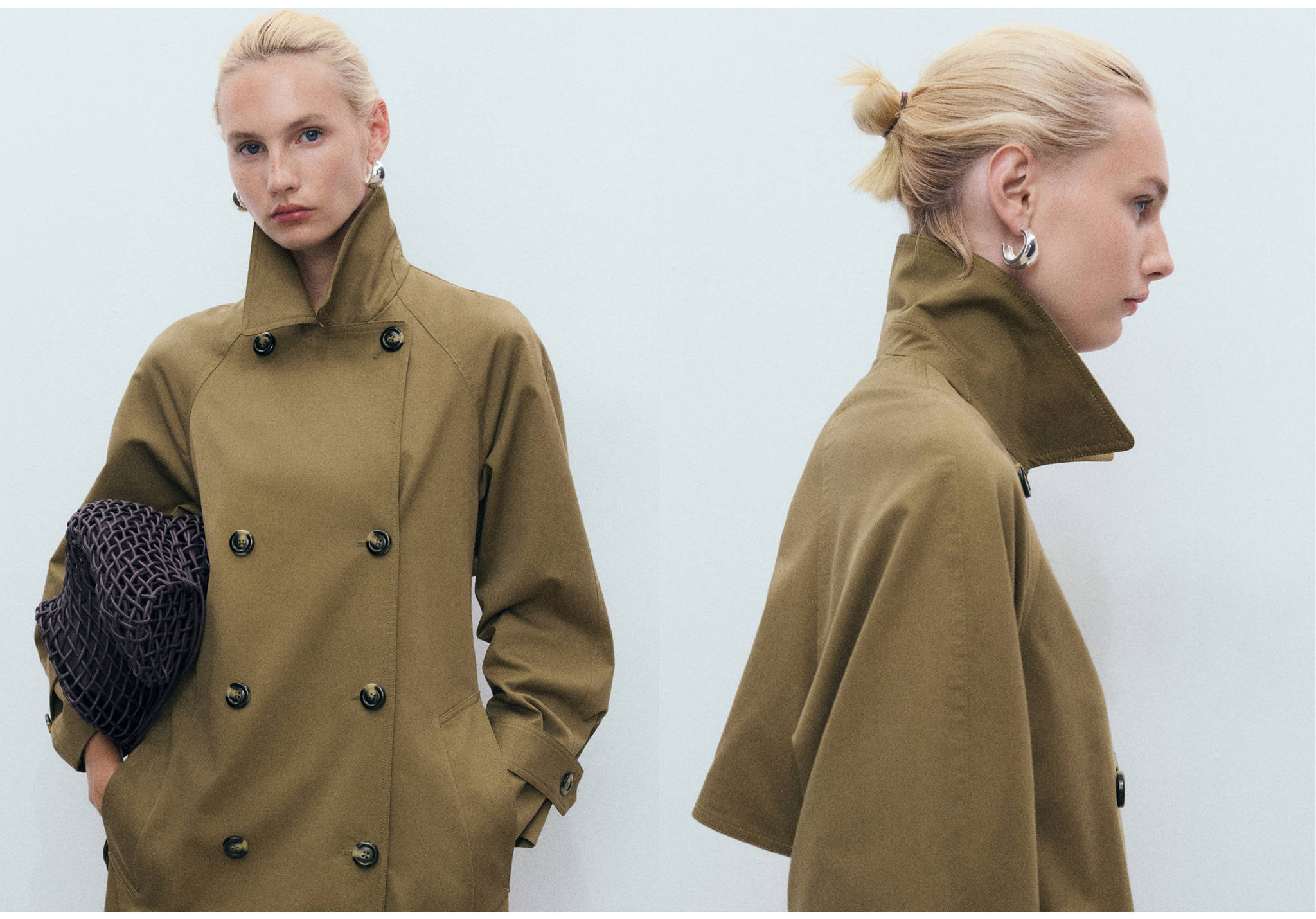 Lange double-breasted trenchcoat - Panoramische tekening