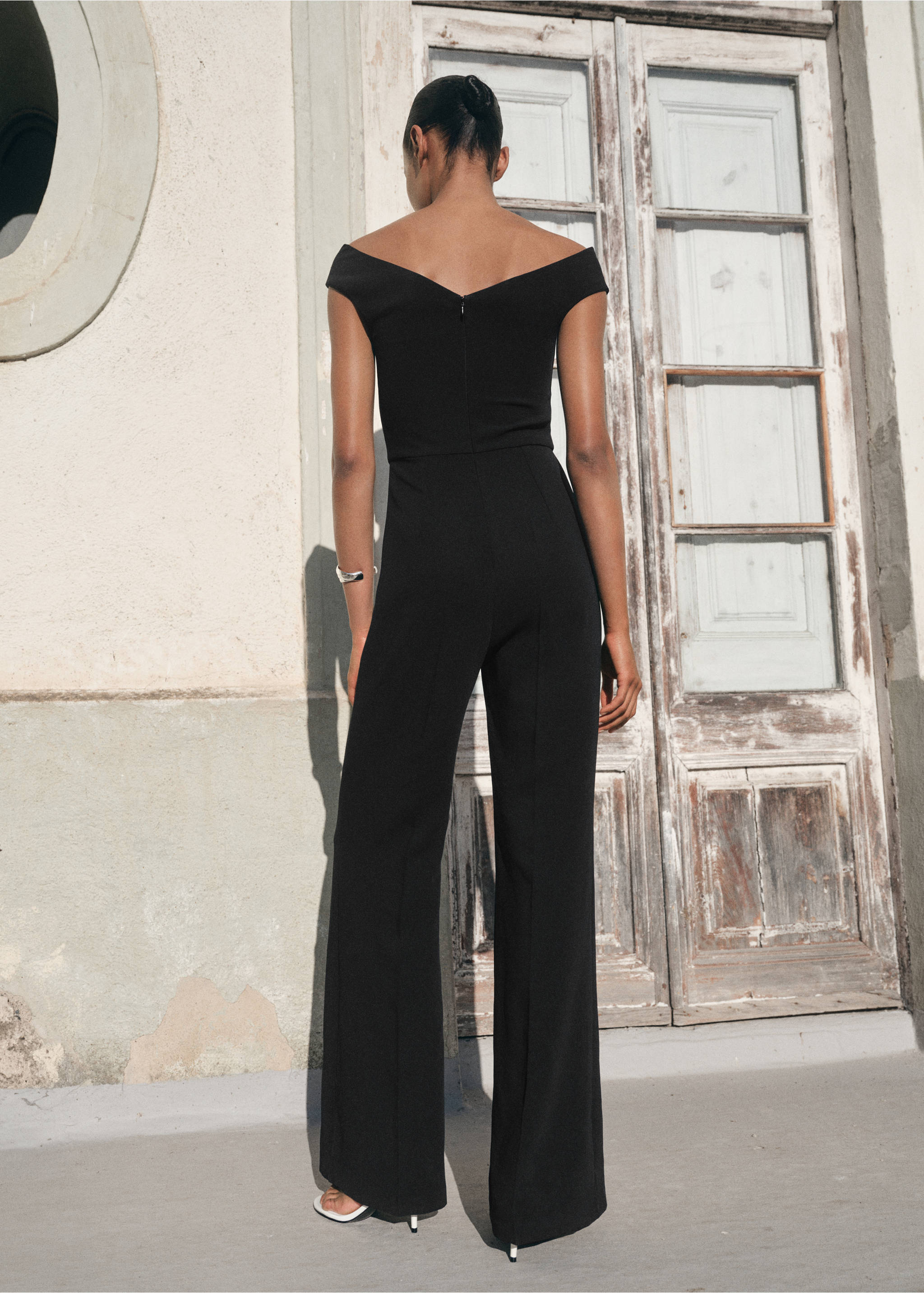 Long jumpsuit with asymmetrical neck - Reverse of the article, Black. Ref: 17064118-00.