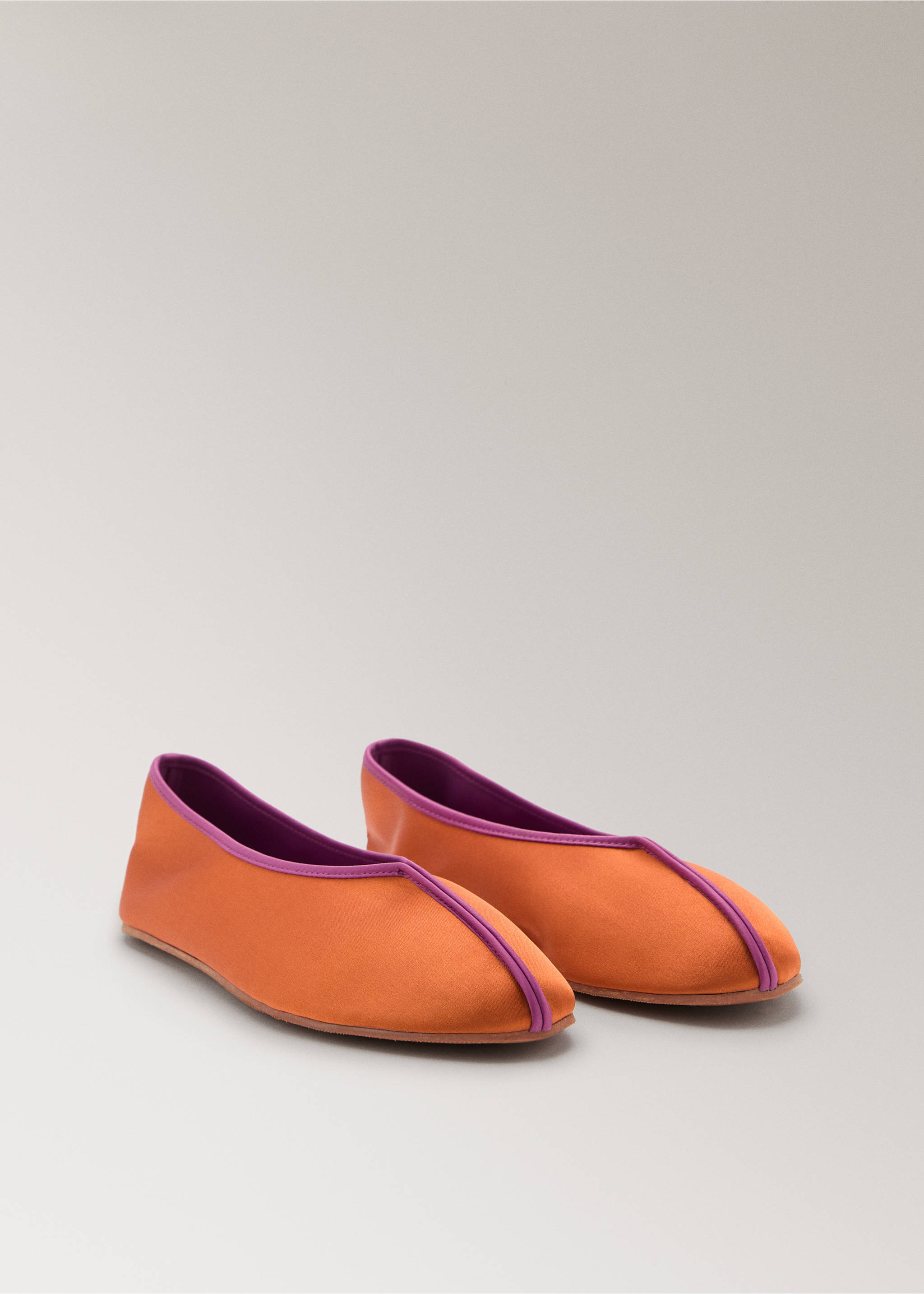 Satin ballet flats with contrast piping - Medium plane, Burnt Orange. Ref: 17064119-00.