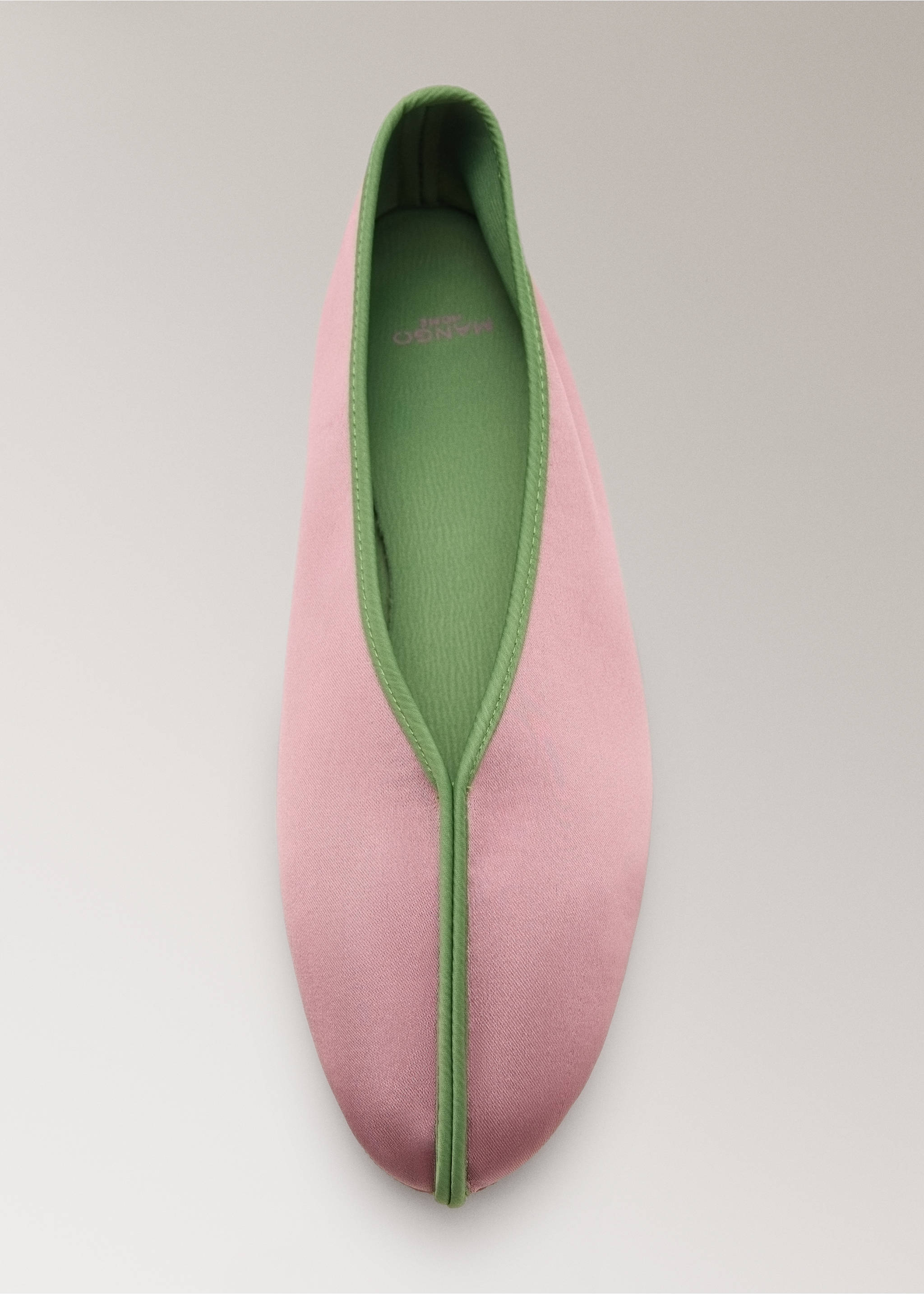 Satin ballet flats with contrast piping - Details of the article 2, Plum. Ref: 17064119-00.