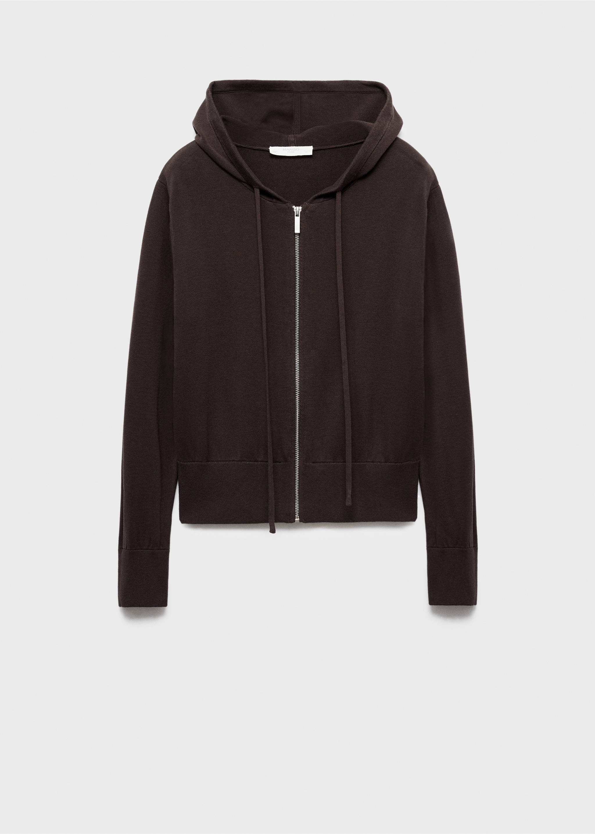 Cotton knitted cardigan with hood - Article without model, Chocolate. Ref: 17064131-00.