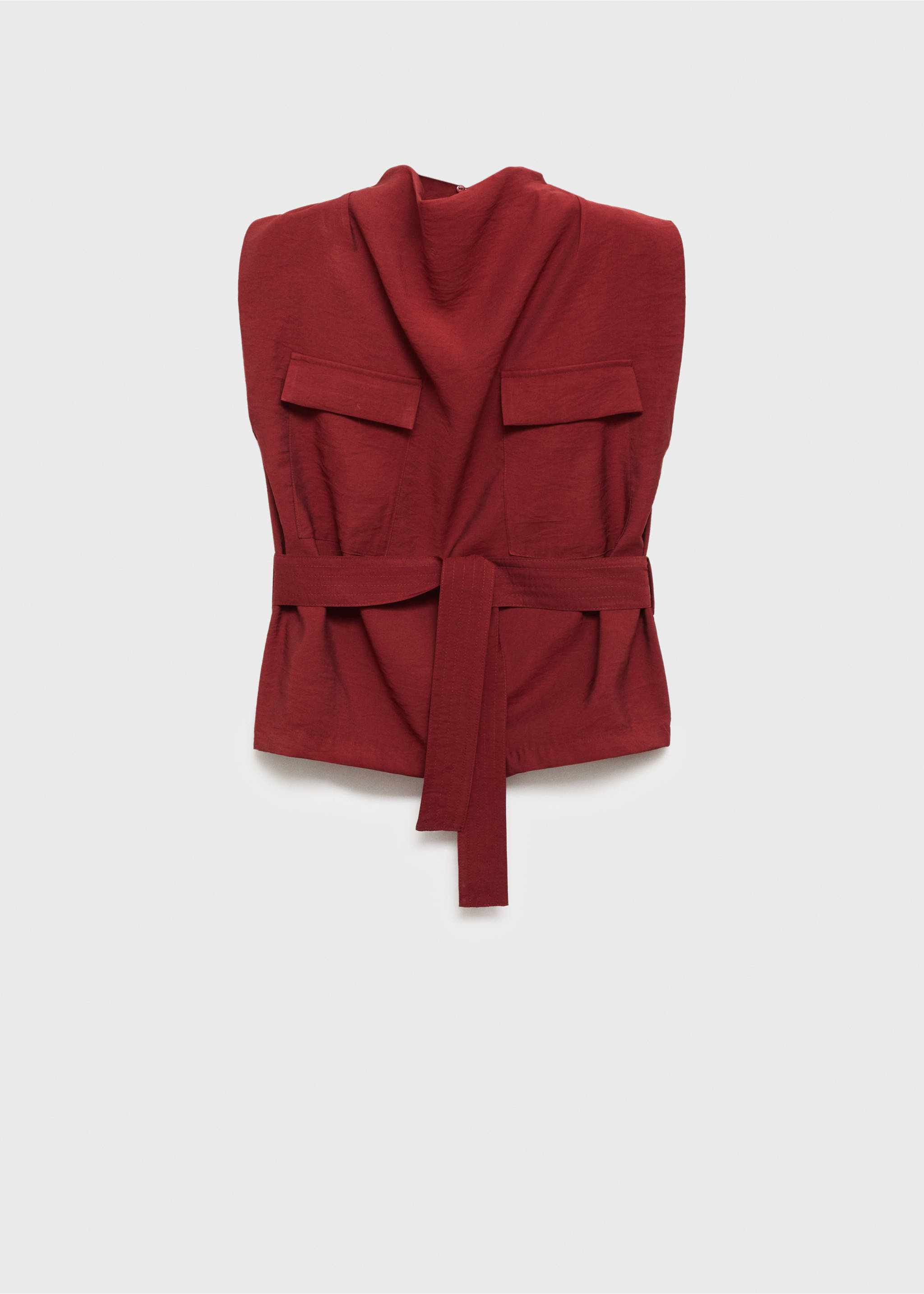 Blouse with draped neck and belt - Article without model, Medium Red. Ref: 17064137-00.