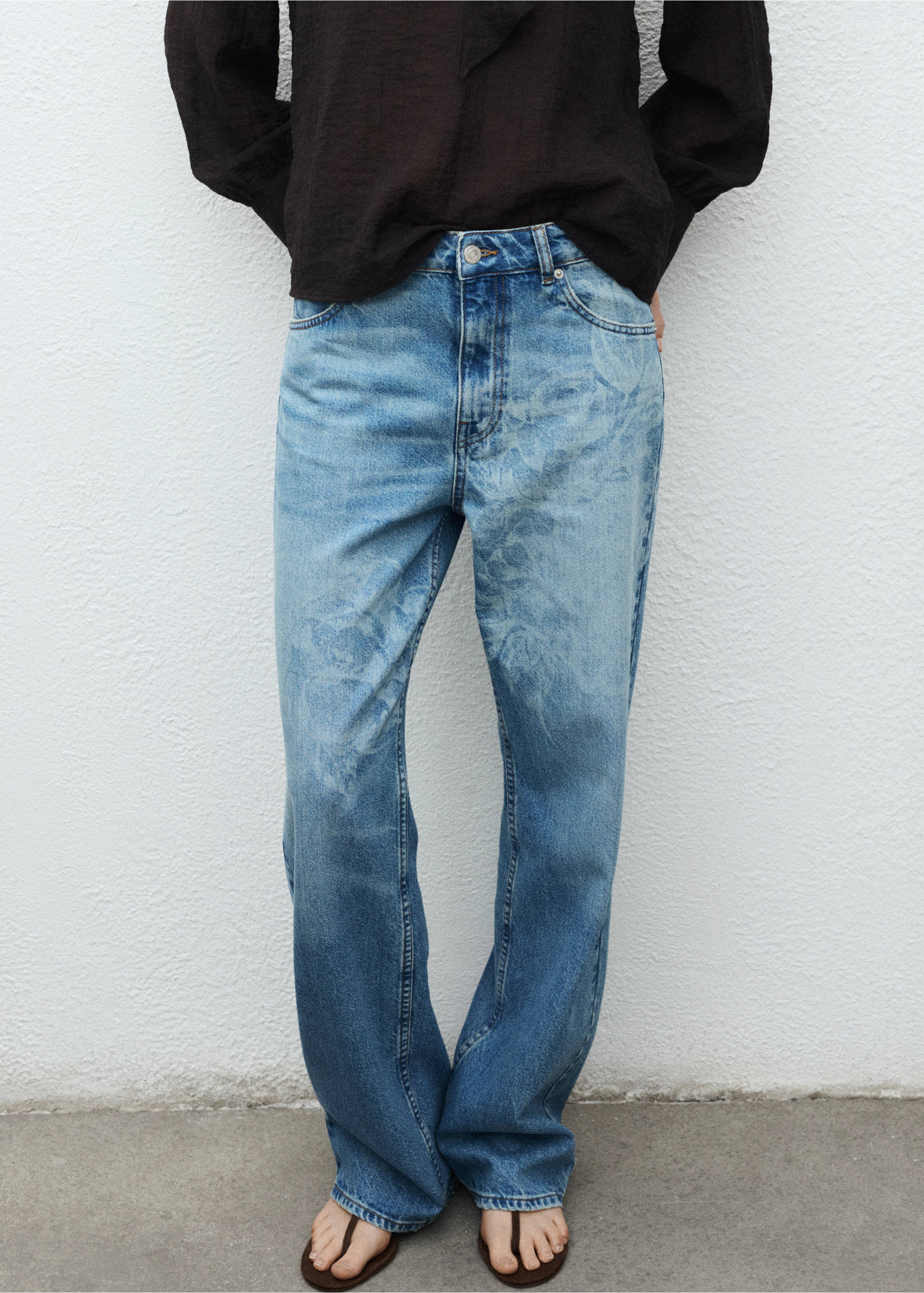 Straight-leg jeans with floral pattern - Medium plane, Medium Blue. Ref: 17064140-00.