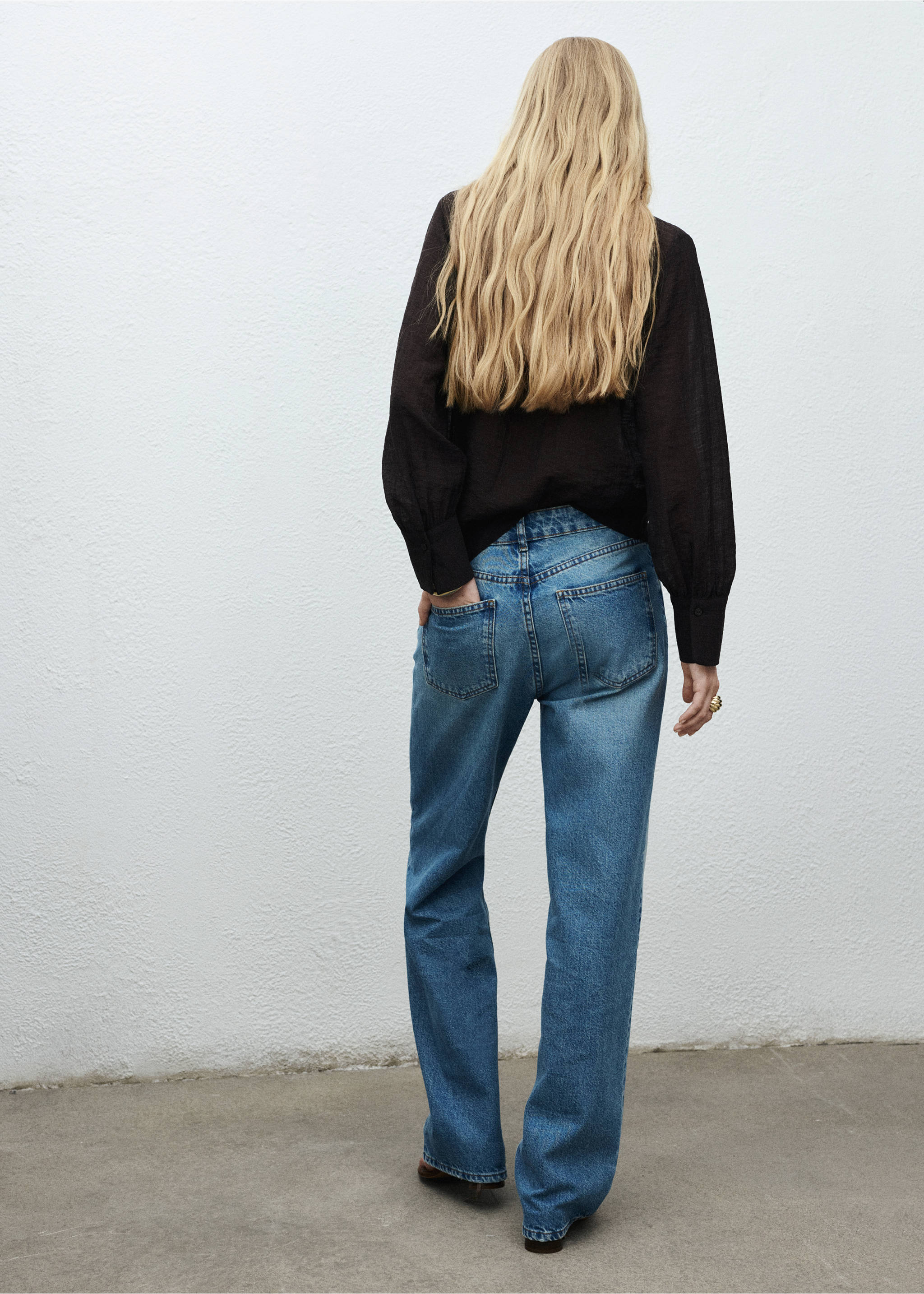 Straight-leg jeans with floral pattern - Reverse of the article, Medium Blue. Ref: 17064140-00.
