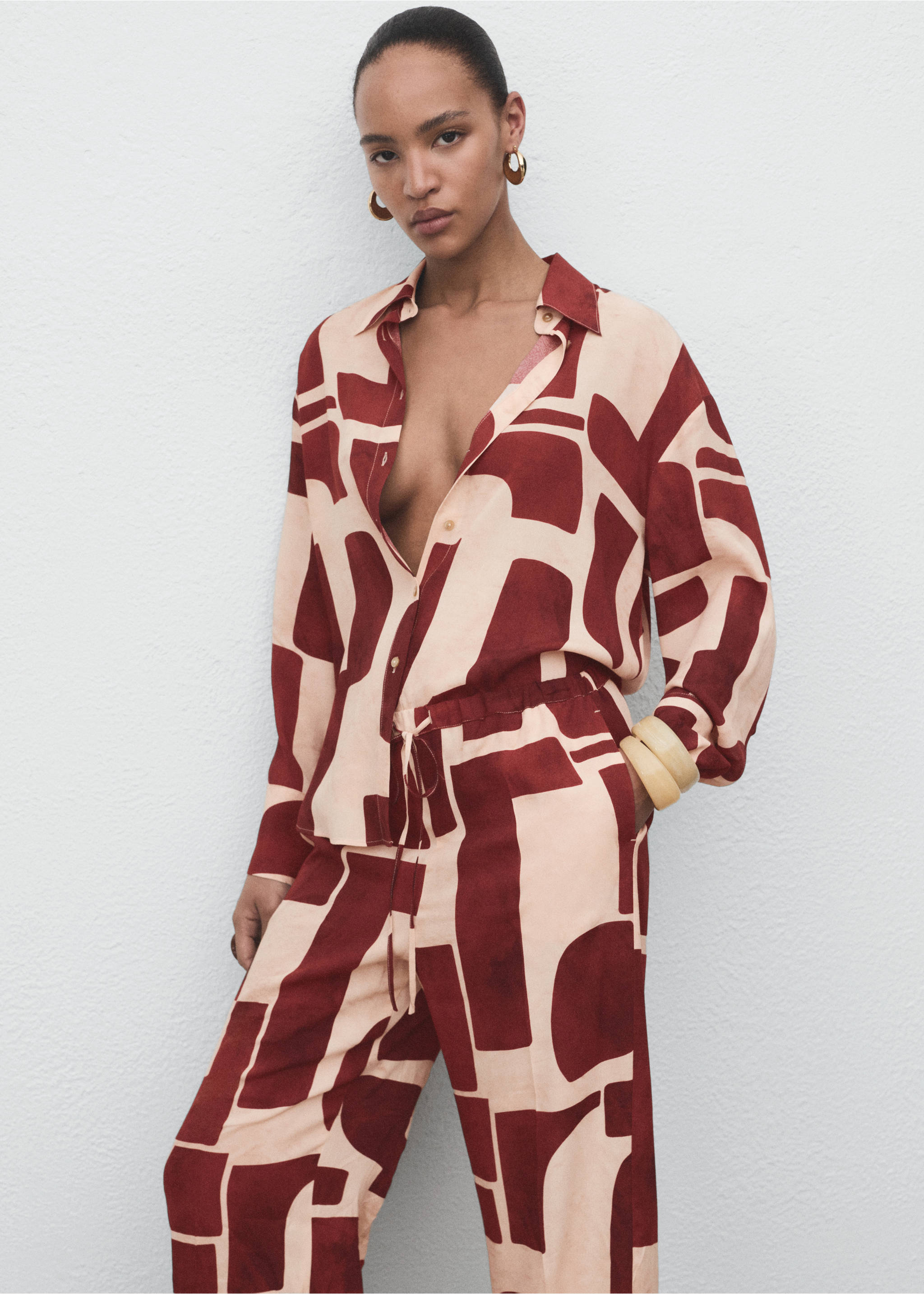 Pantalon fluide imprimé géométrique - Détail de l'article 1, Écru. Ref: 17064144-00.