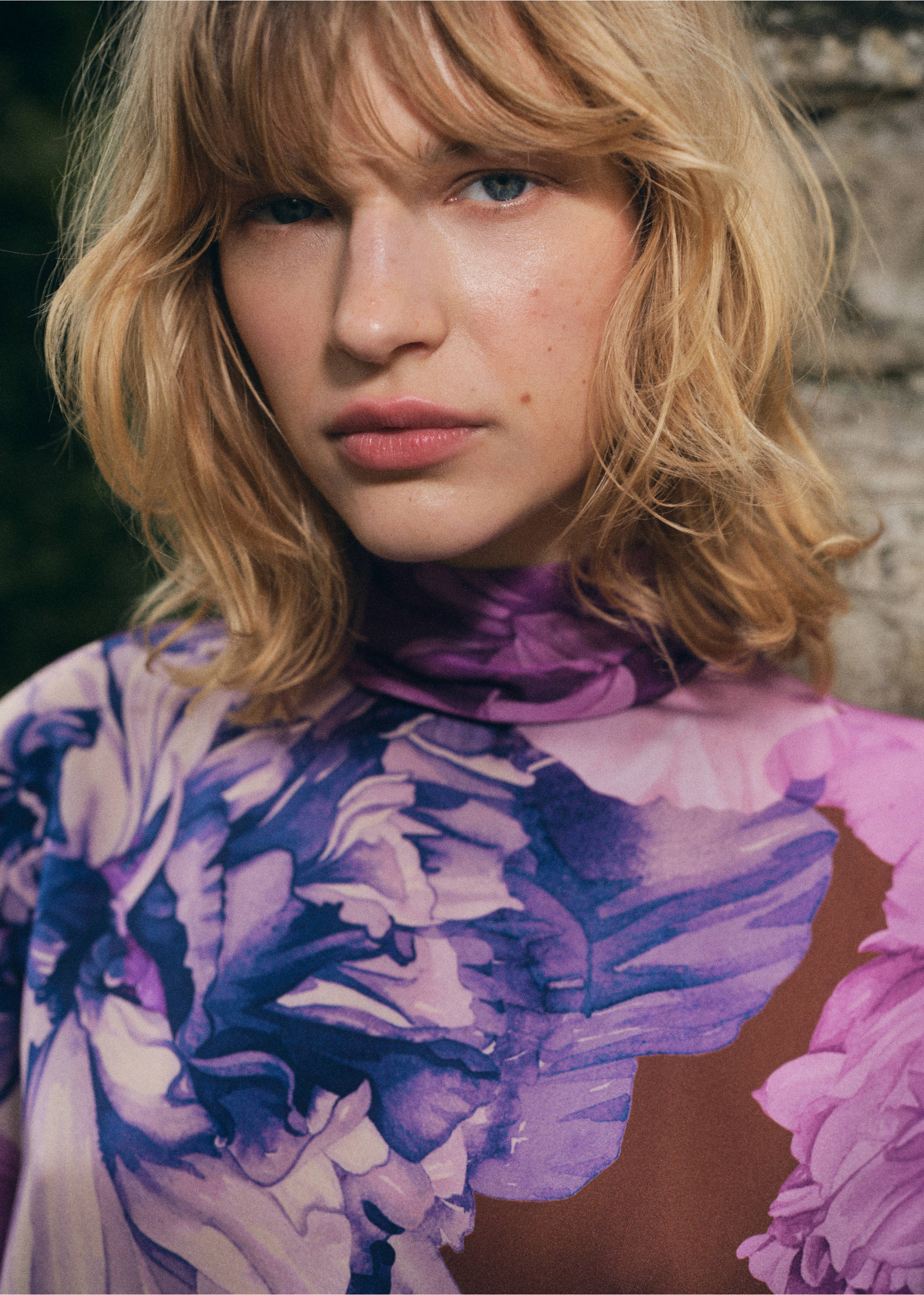 Floral blouse with scarf - Reverse of the article, Purple. Ref: 17064145-00.