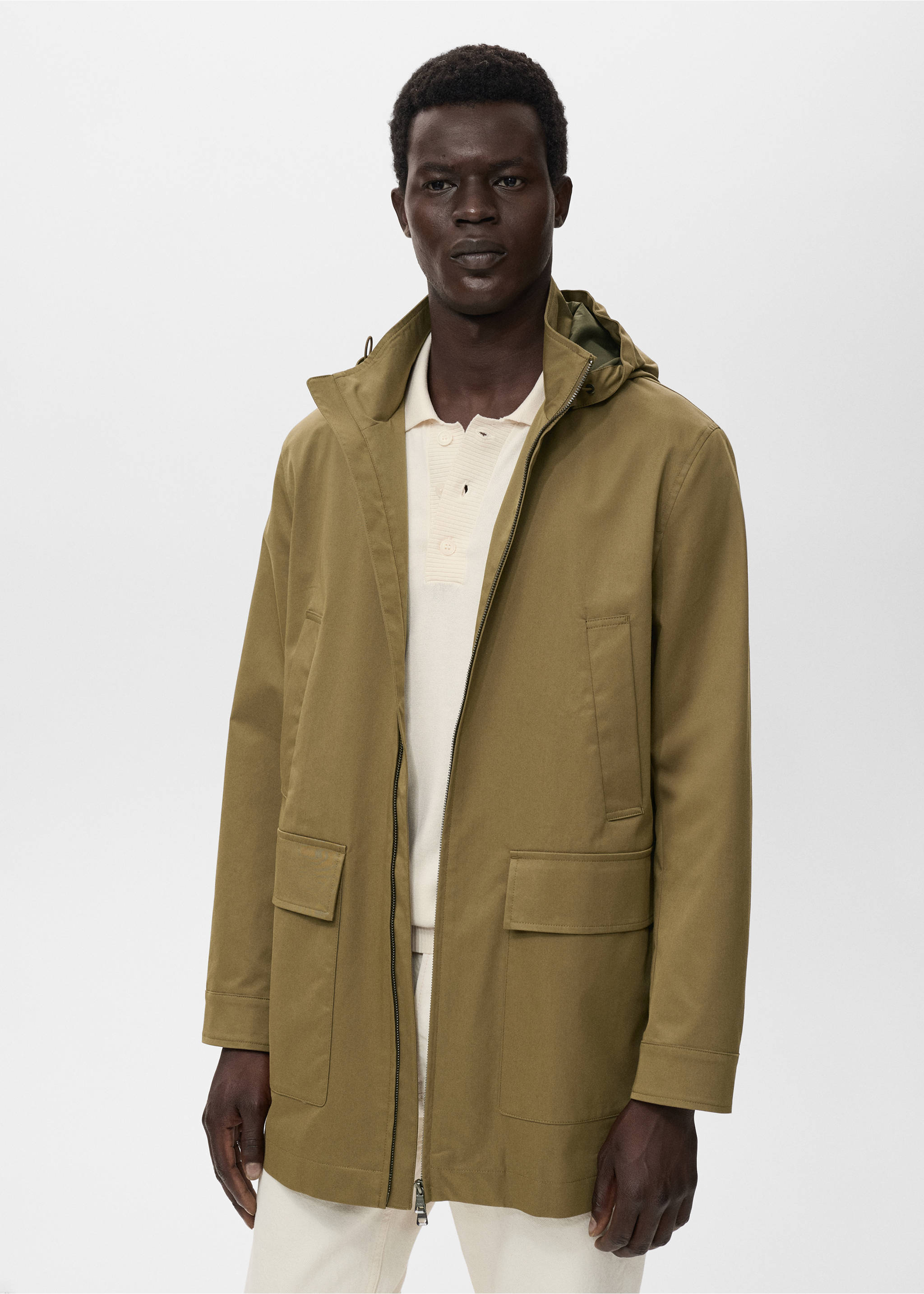 Water-repellent hooded parka - Medium plane, Khaki. Ref: 17064406-00.
