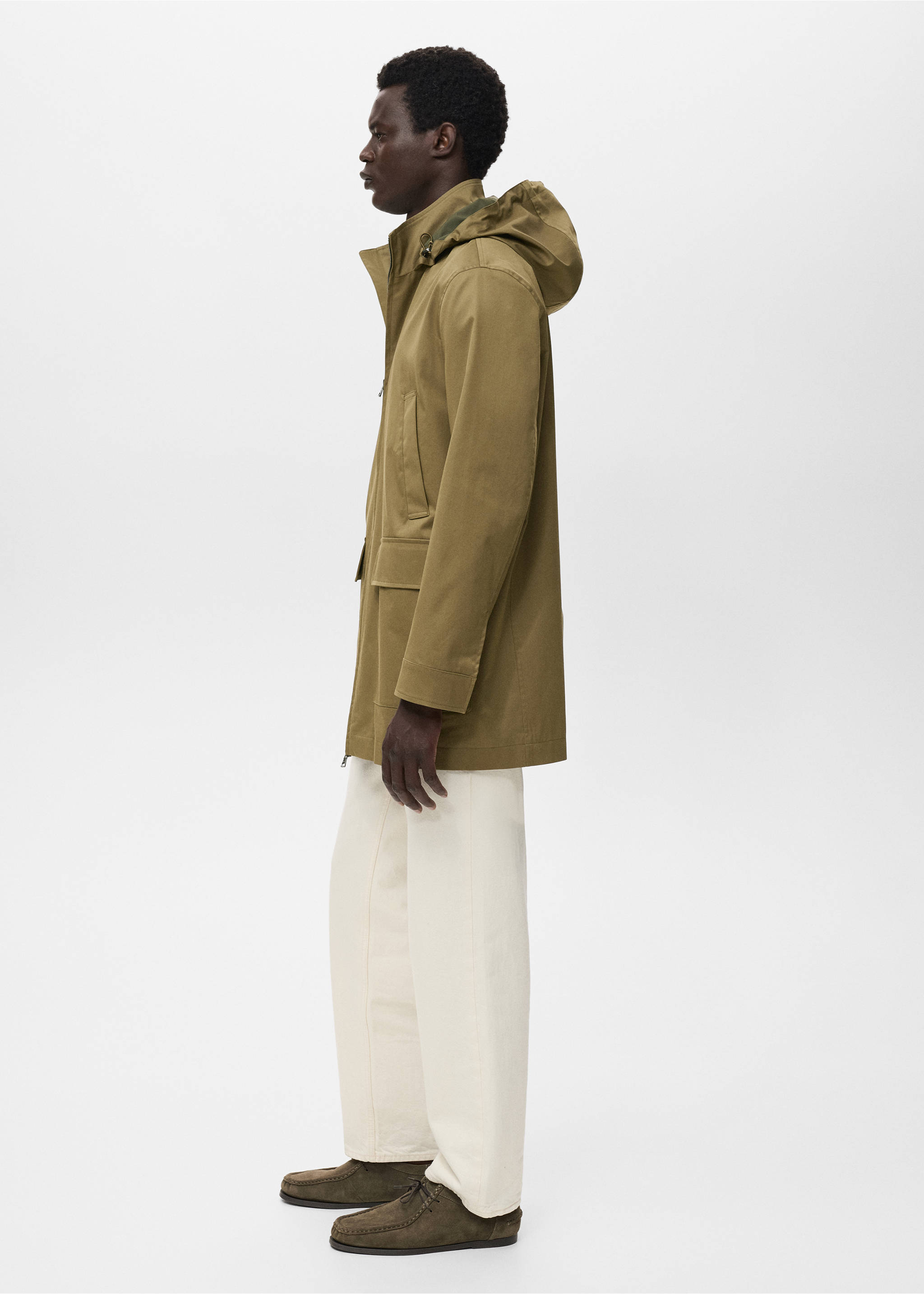 Water-repellent hooded parka - Details of the article 2, Khaki. Ref: 17064406-00.