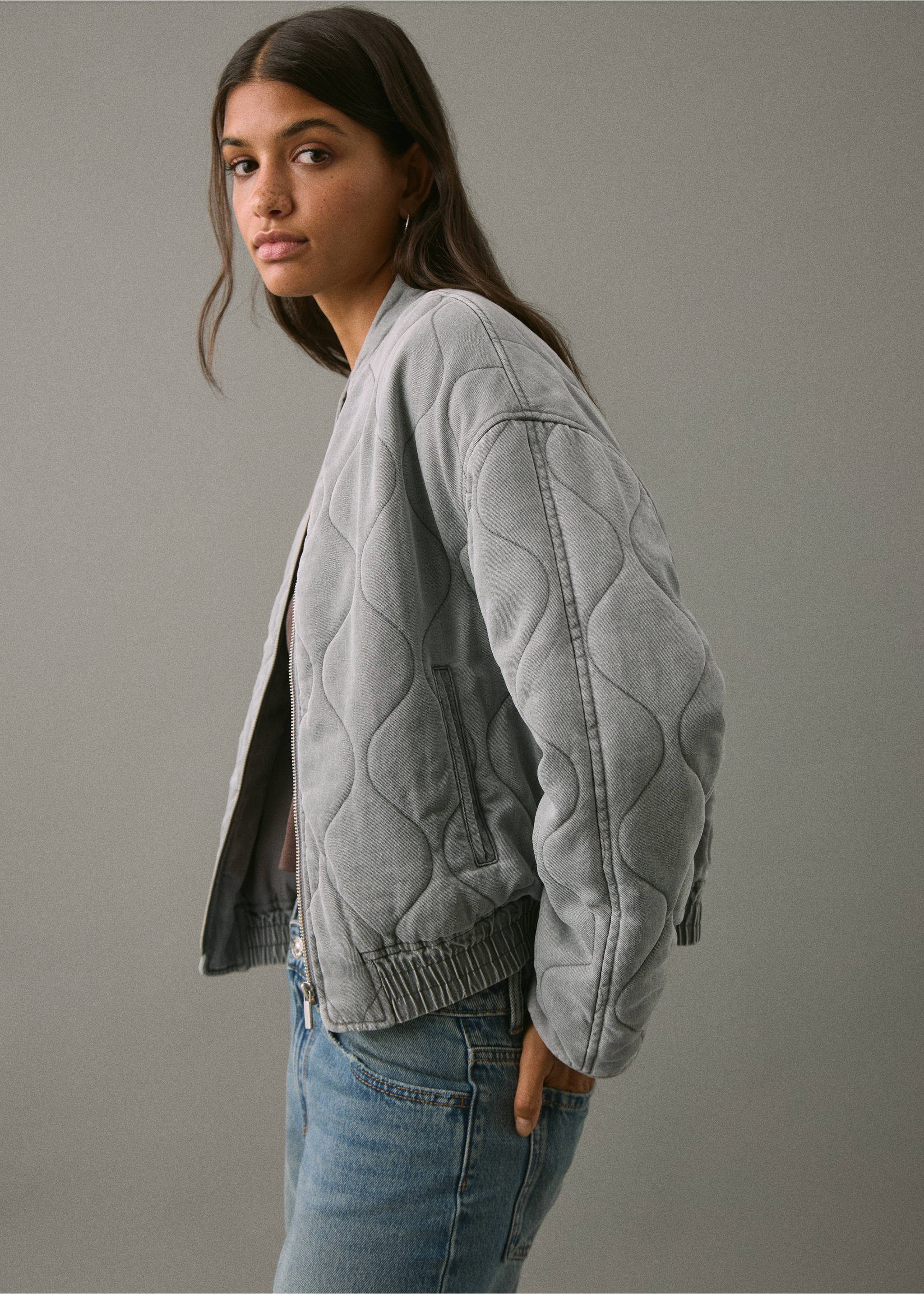 Quilted denim jacket - Medium plane, Grey. Ref: 17064409-00.