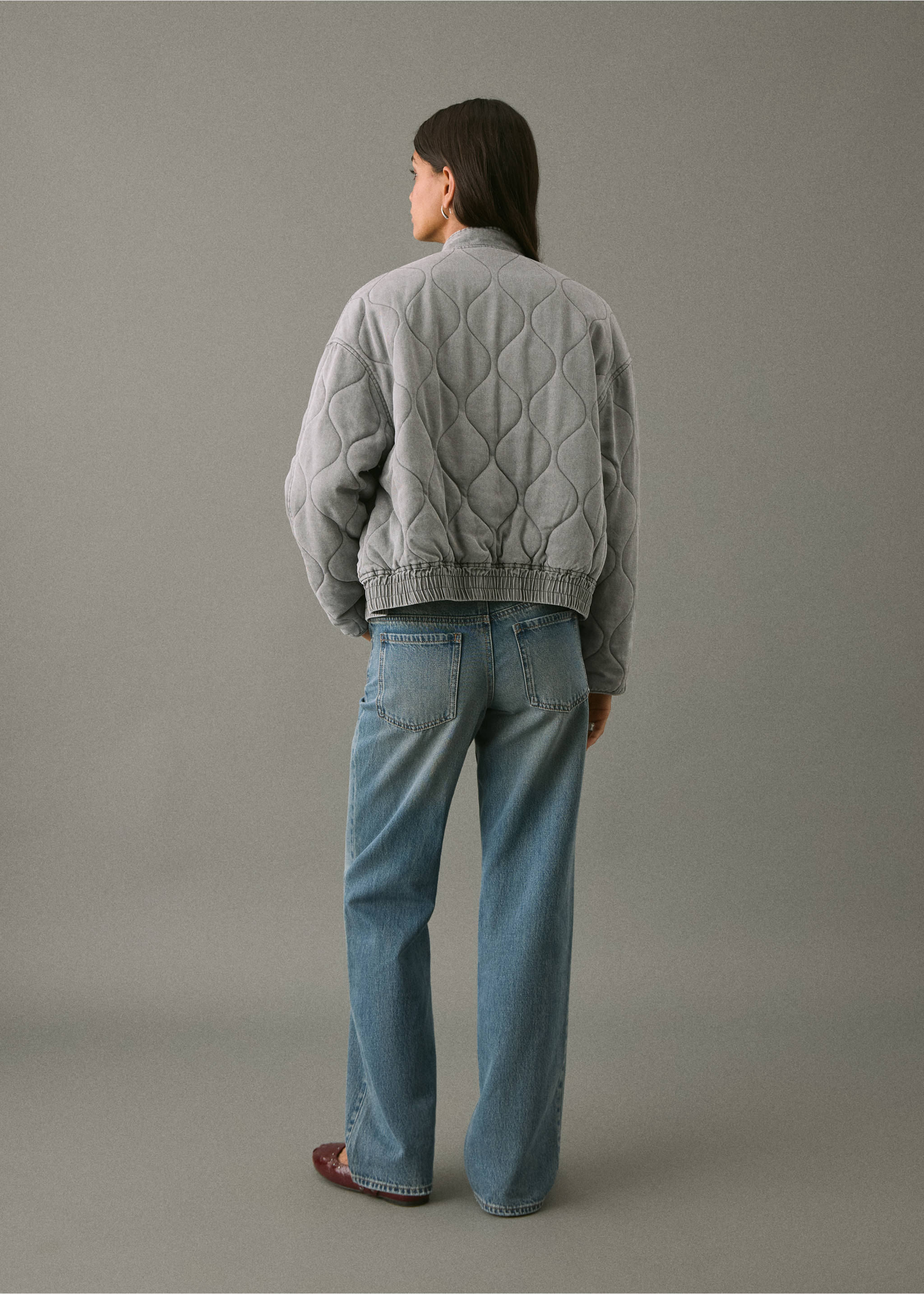Quilted denim jacket - Reverse of the article, Grey. Ref: 17064409-00.