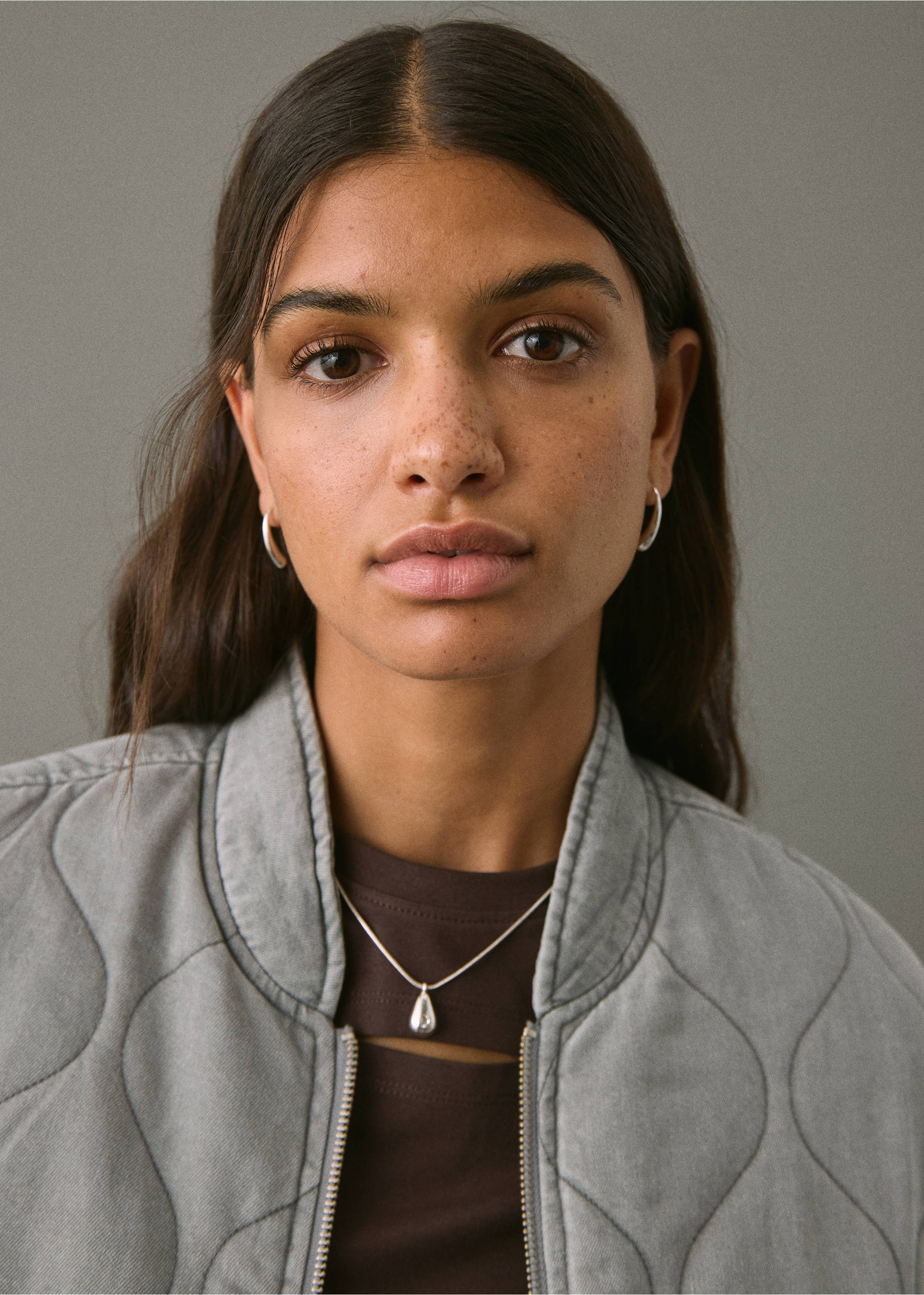 Quilted denim jacket - Details of the article 1, Grey. Ref: 17064409-00.
