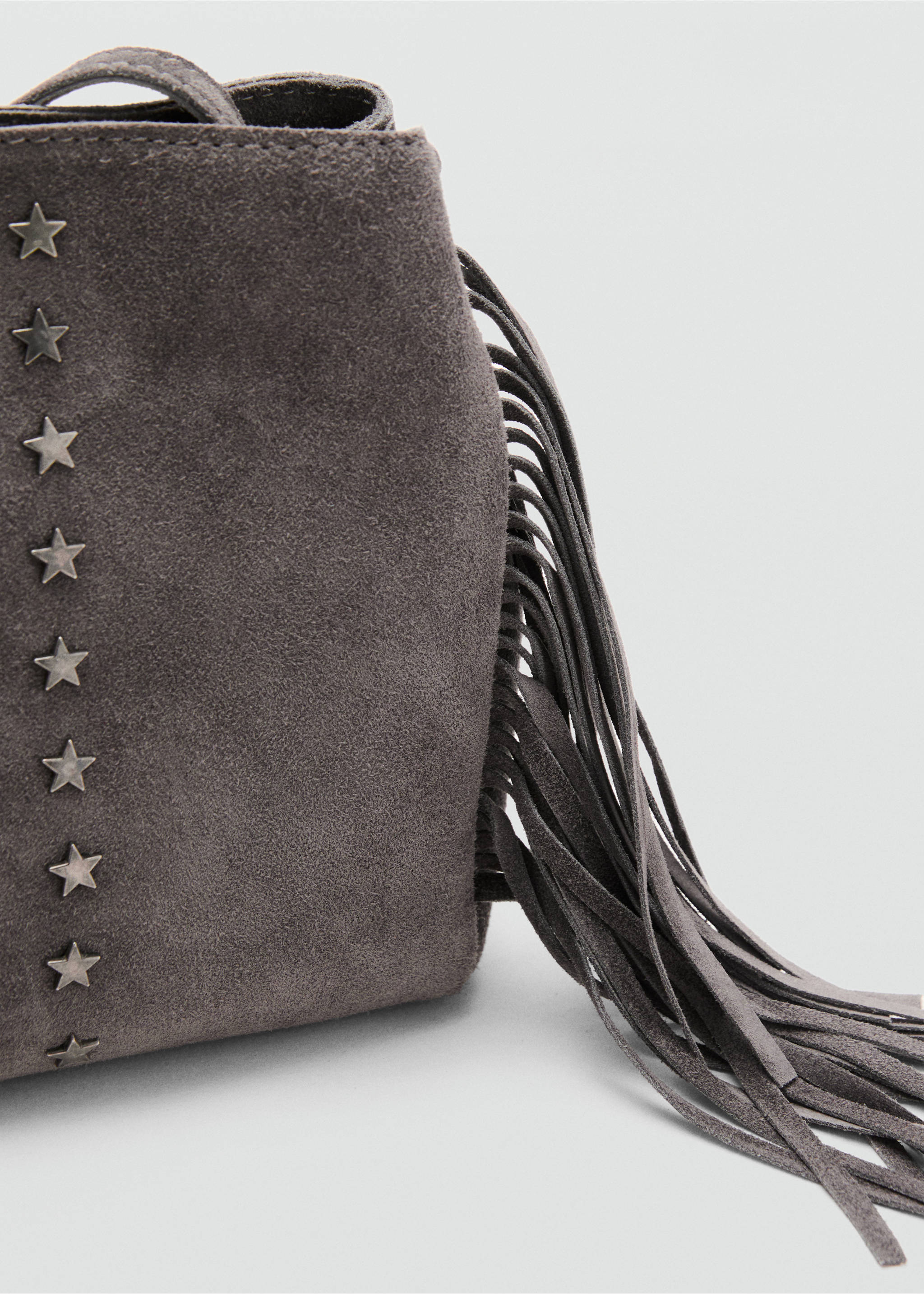Fringed leather bucket bag - Details of the article 1, Grey. Ref: 17064414-00.