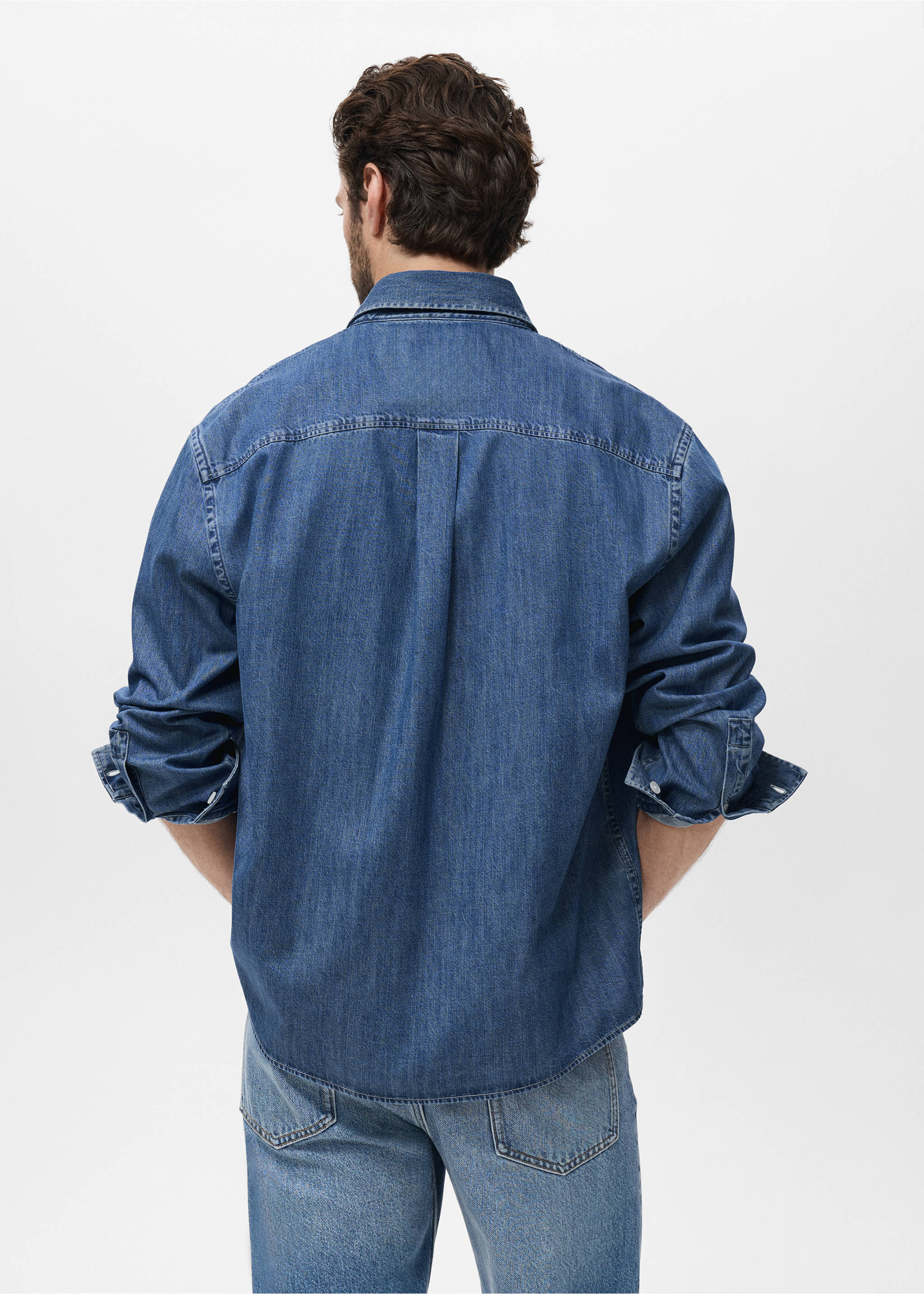 Camisa denim bolsillo - Reverso del artículo, Azul medio. Ref: 17064416-00.