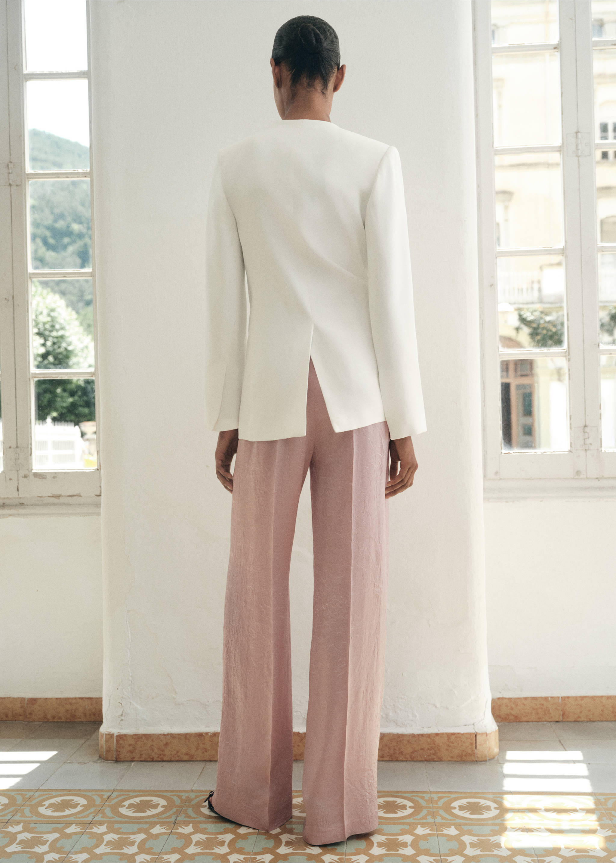 Pantalons setinats efecte arrugat - Revers de l'article, Rosa pastel. Ref: 17064421-00.