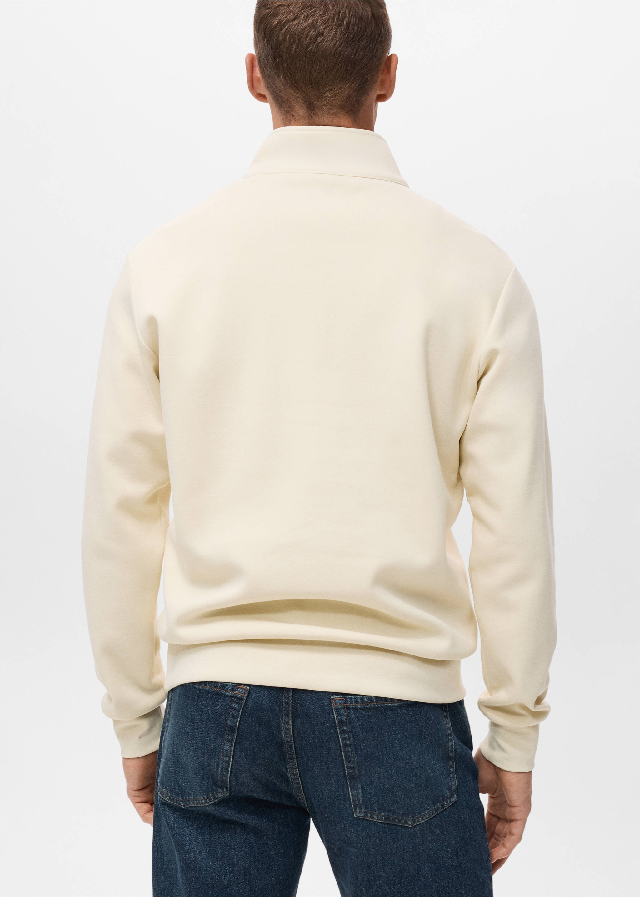 Regular-Fit-Sweatshirt aus Baumwolle mit Zip - Rückseite des Artikels, Ecru. Ref: 17064426-00.
