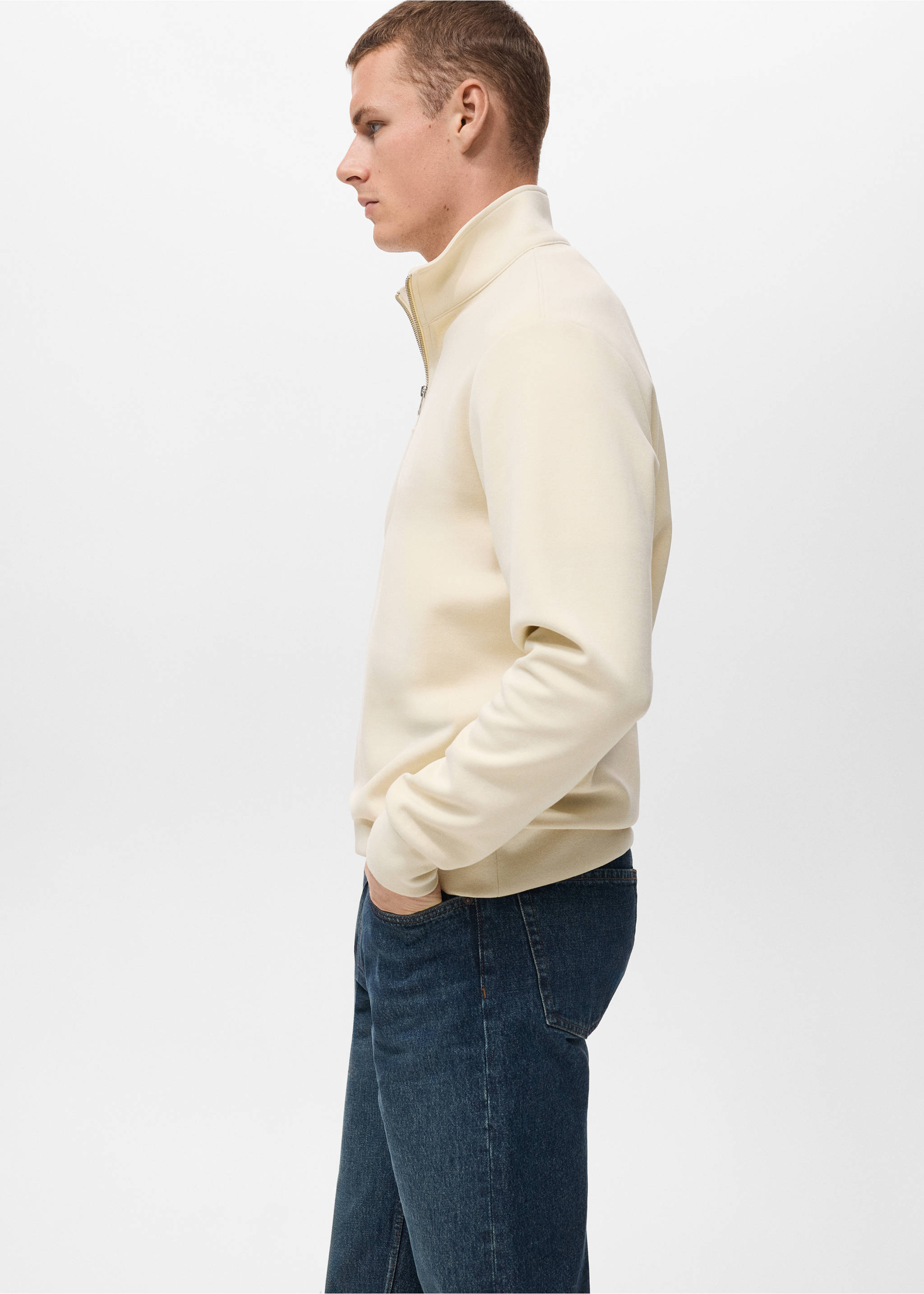 Regular-Fit-Sweatshirt aus Baumwolle mit Zip - Detail des Artikels 2, Ecru. Ref: 17064426-00.