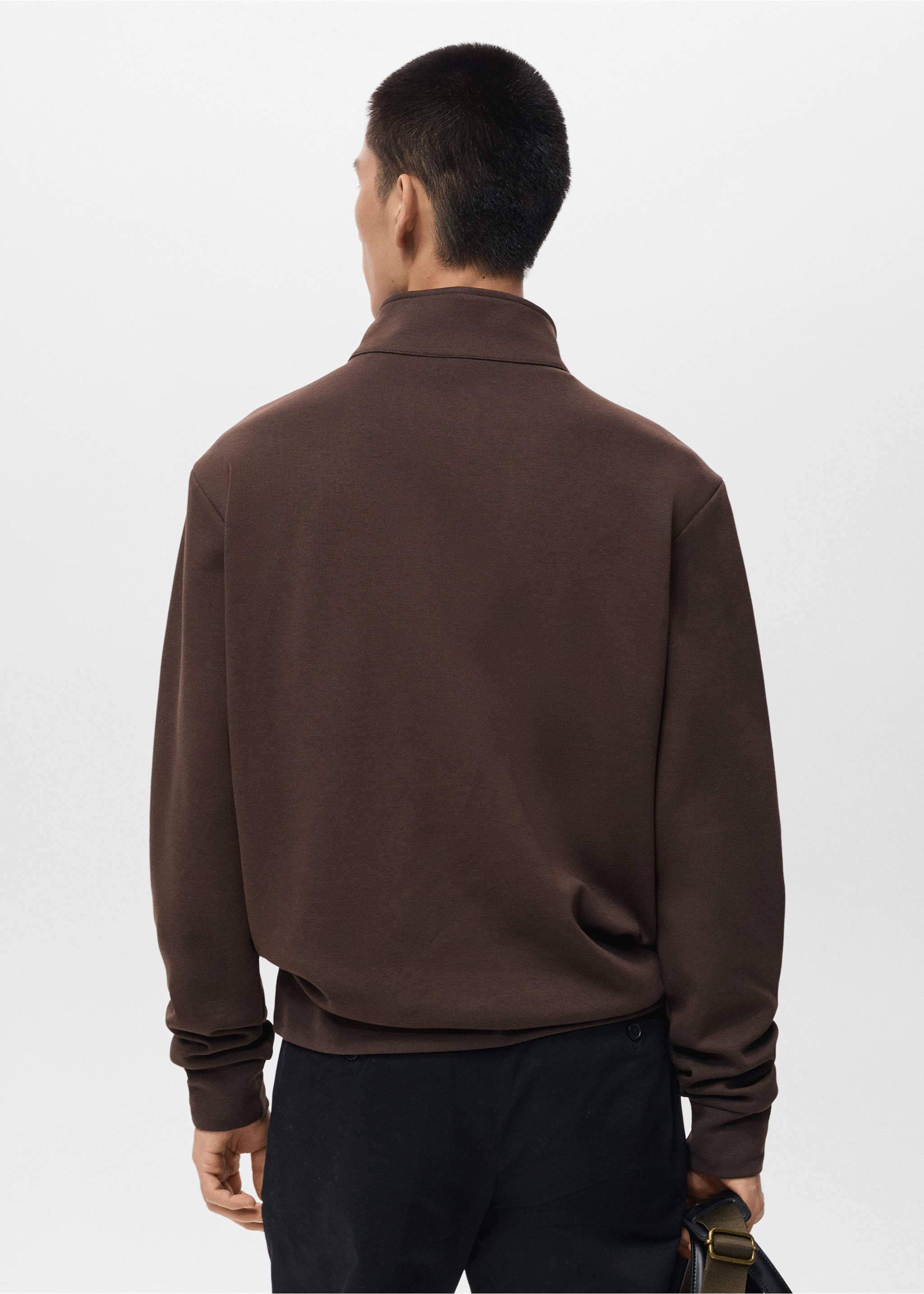 Regular-fit cotton sweatshirt with zipper - Reverse of the article, Chocolate. Ref: 17064426-00.