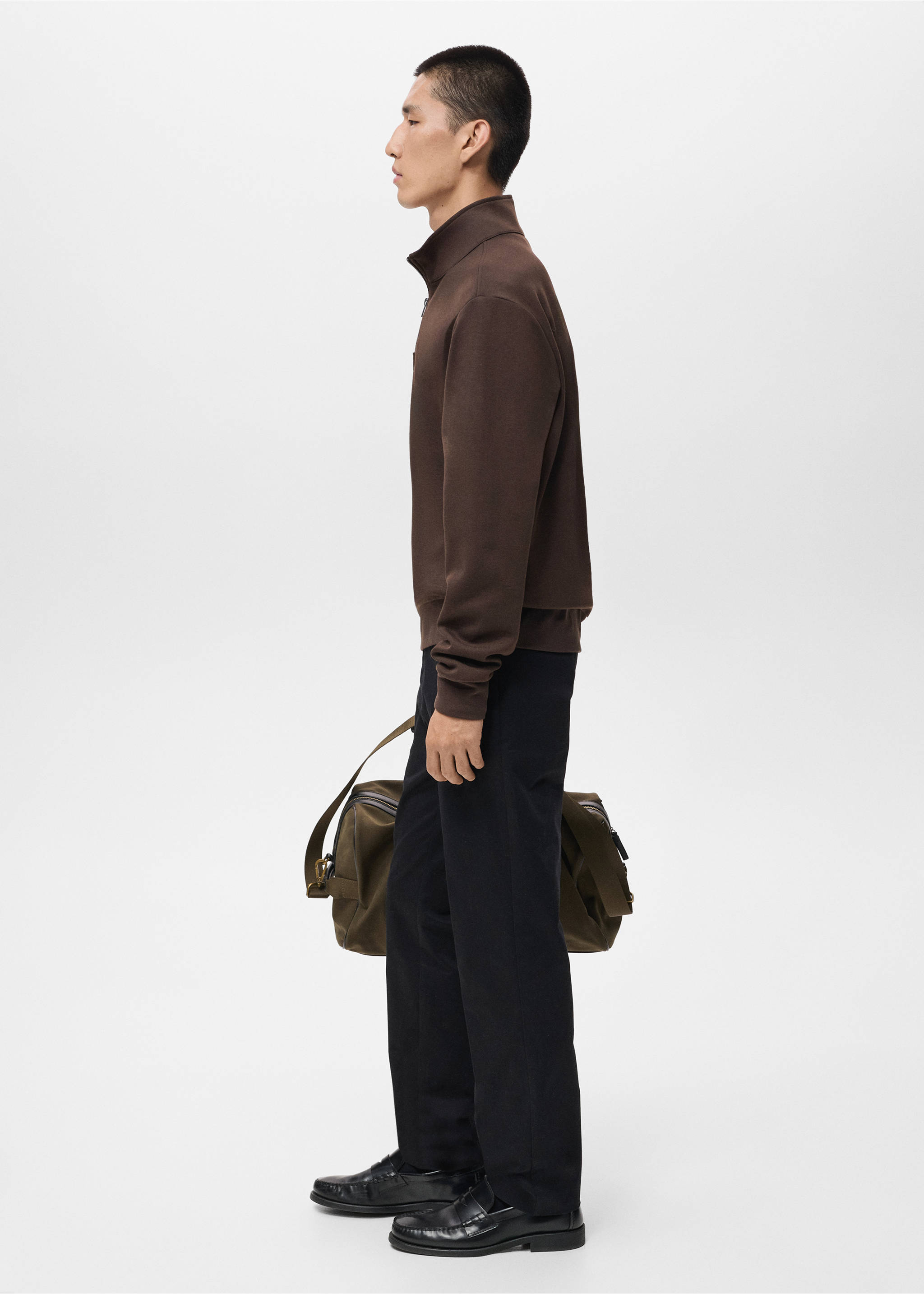 Regular-fit cotton sweatshirt with zipper - Details of the article 2, Chocolate. Ref: 17064426-00.