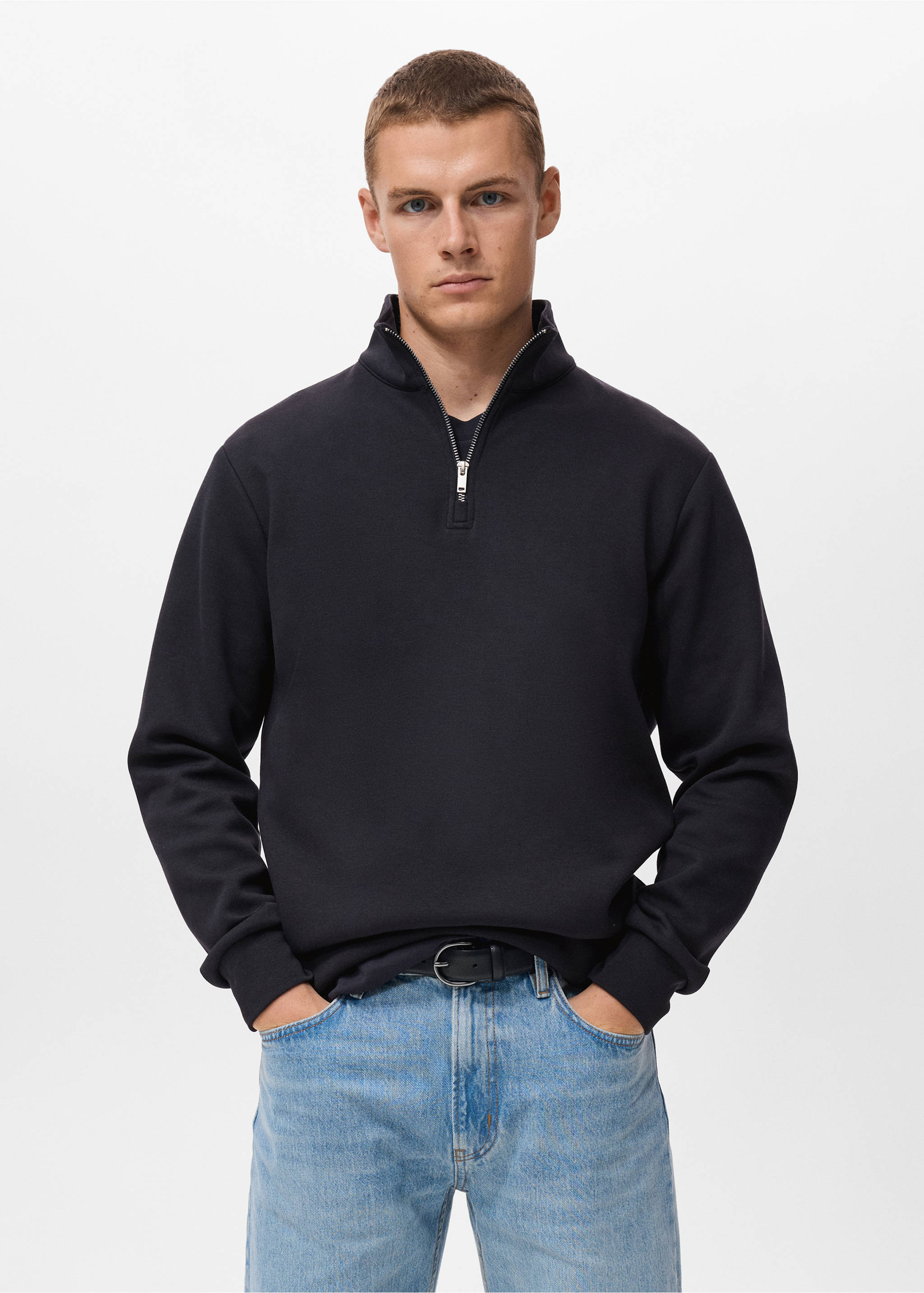 Regular-Fit-Sweatshirt aus Baumwolle mit Zip - Mittlere Ansicht, Marineblau. Ref: 17064426-00.