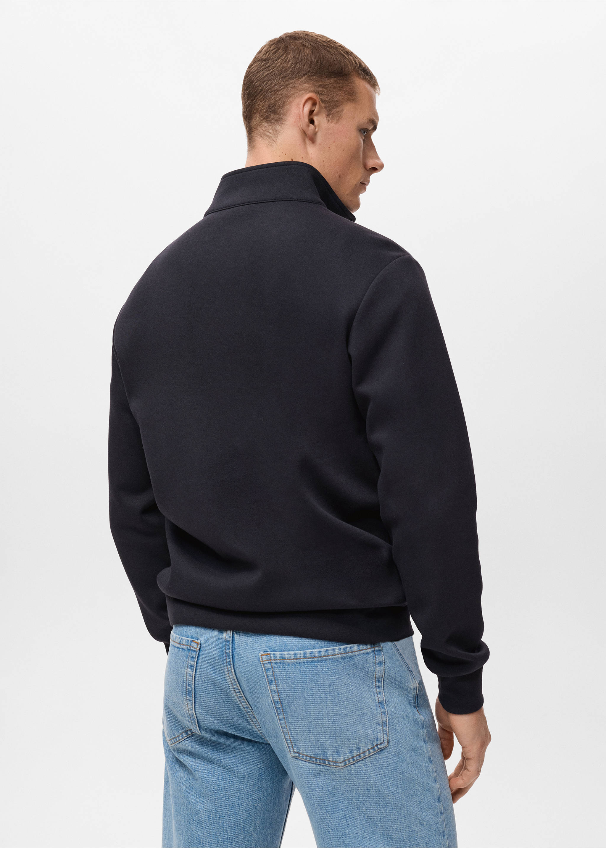 Regular-Fit-Sweatshirt aus Baumwolle mit Zip - Rückseite des Artikels, Marineblau. Ref: 17064426-00.