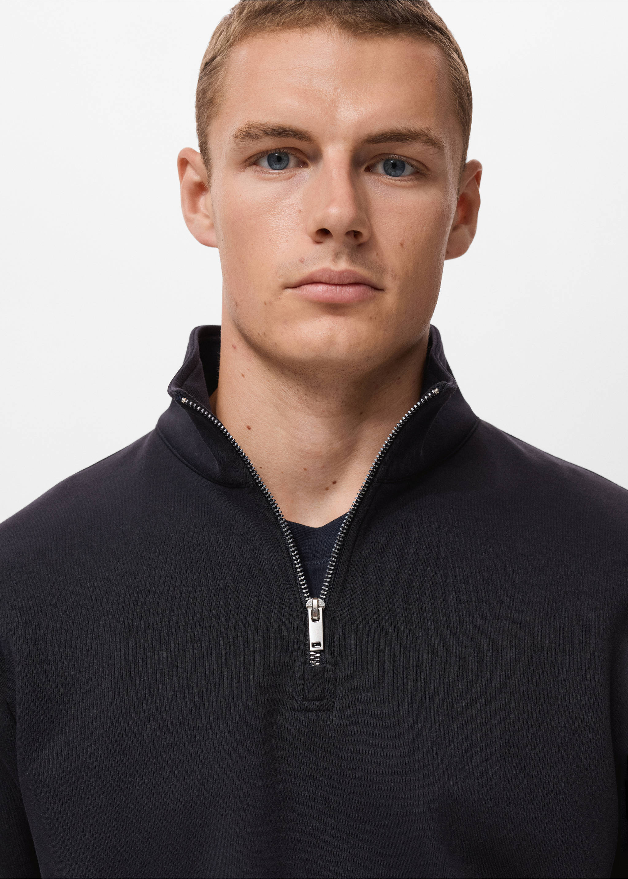 Regular-Fit-Sweatshirt aus Baumwolle mit Zip - Detail des Artikels 1, Marineblau. Ref: 17064426-00.