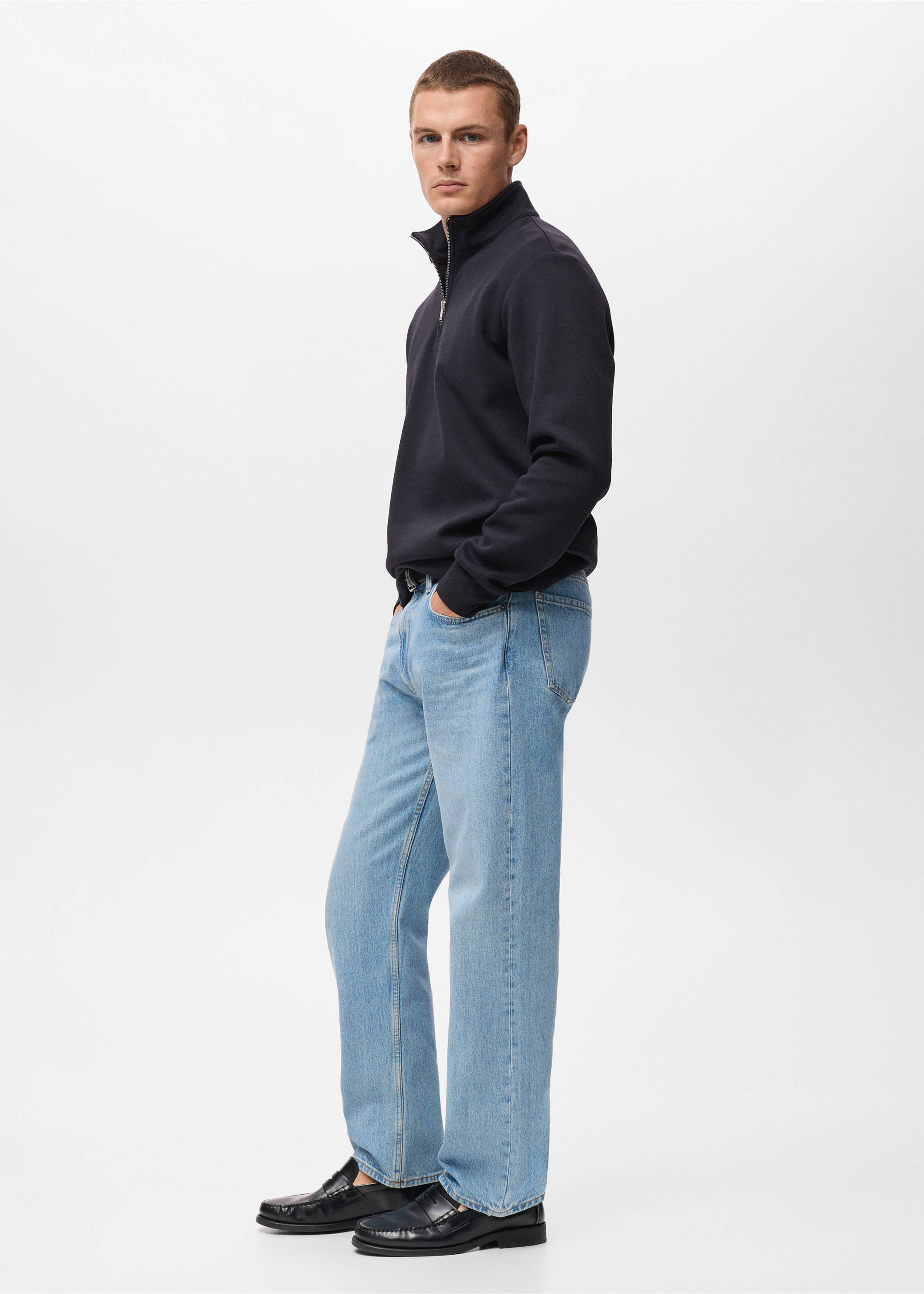 Regular-Fit-Sweatshirt aus Baumwolle mit Zip - Detail des Artikels 2, Marineblau. Ref: 17064426-00.