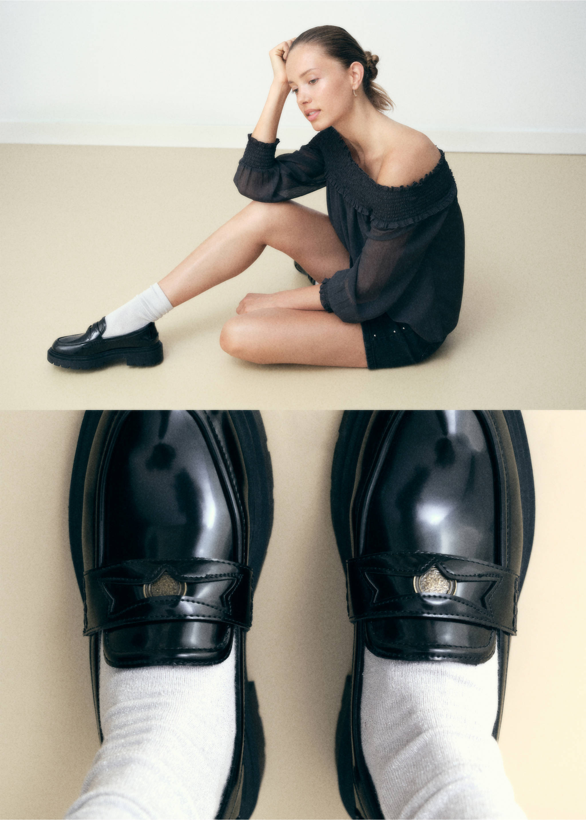 Faux-leather moccasin - Details of the article 5, Black. Ref: 17064428-00.