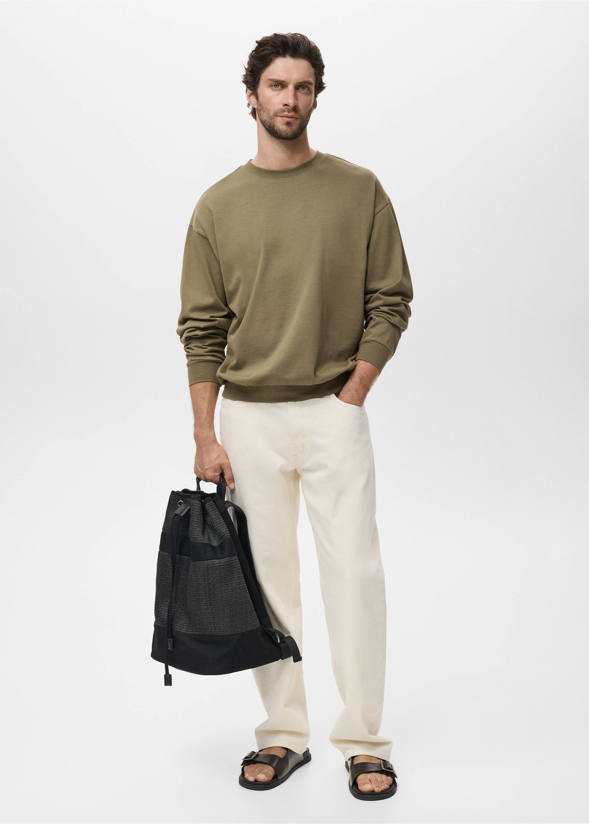 Sweat 100 % coton relaxed-fit - Plan général, Kaki. Ref: 17064432-00.