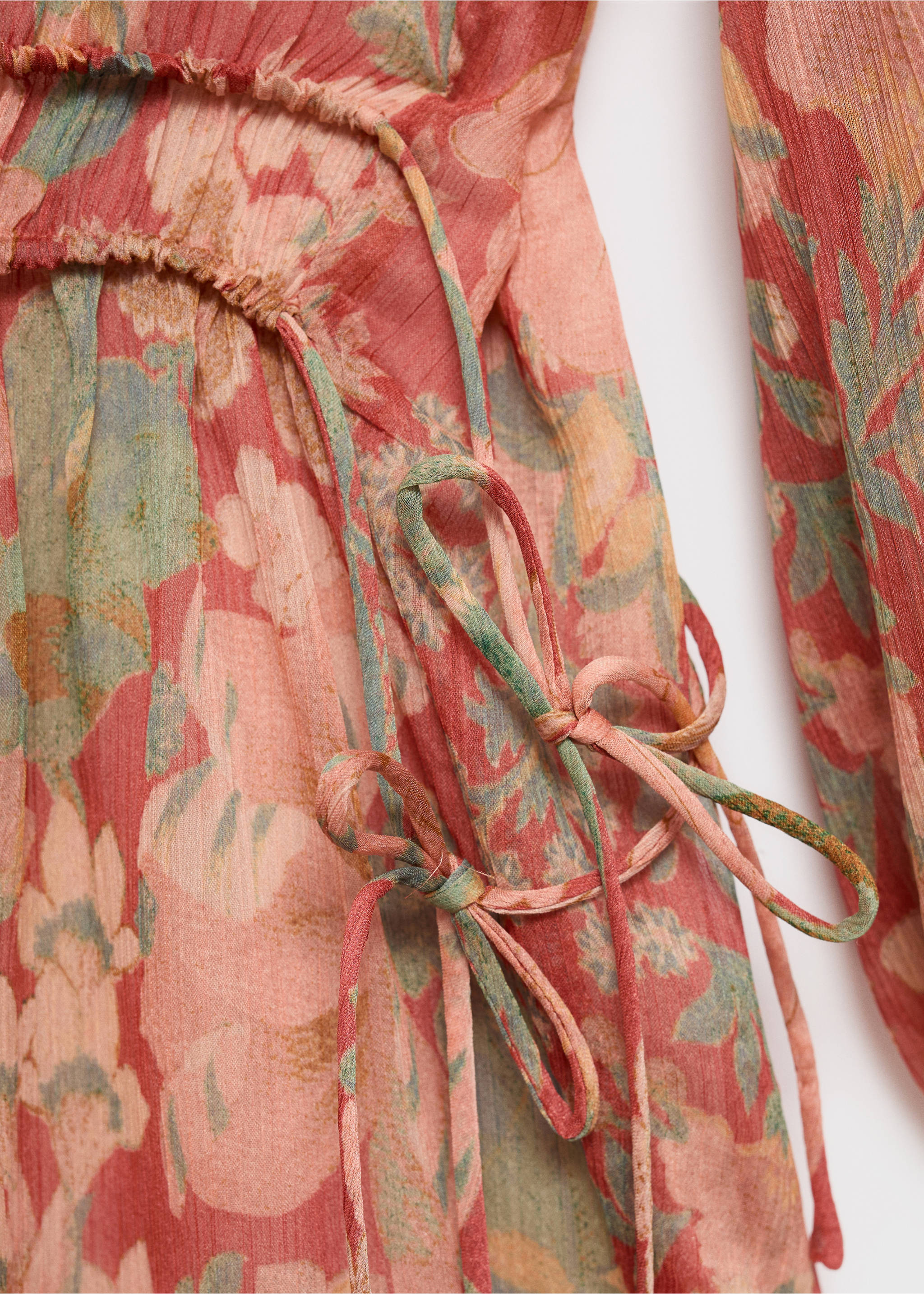 Floral puff-sleeve dress - Details of the article 0, Maroon. Ref: 17064447-00.