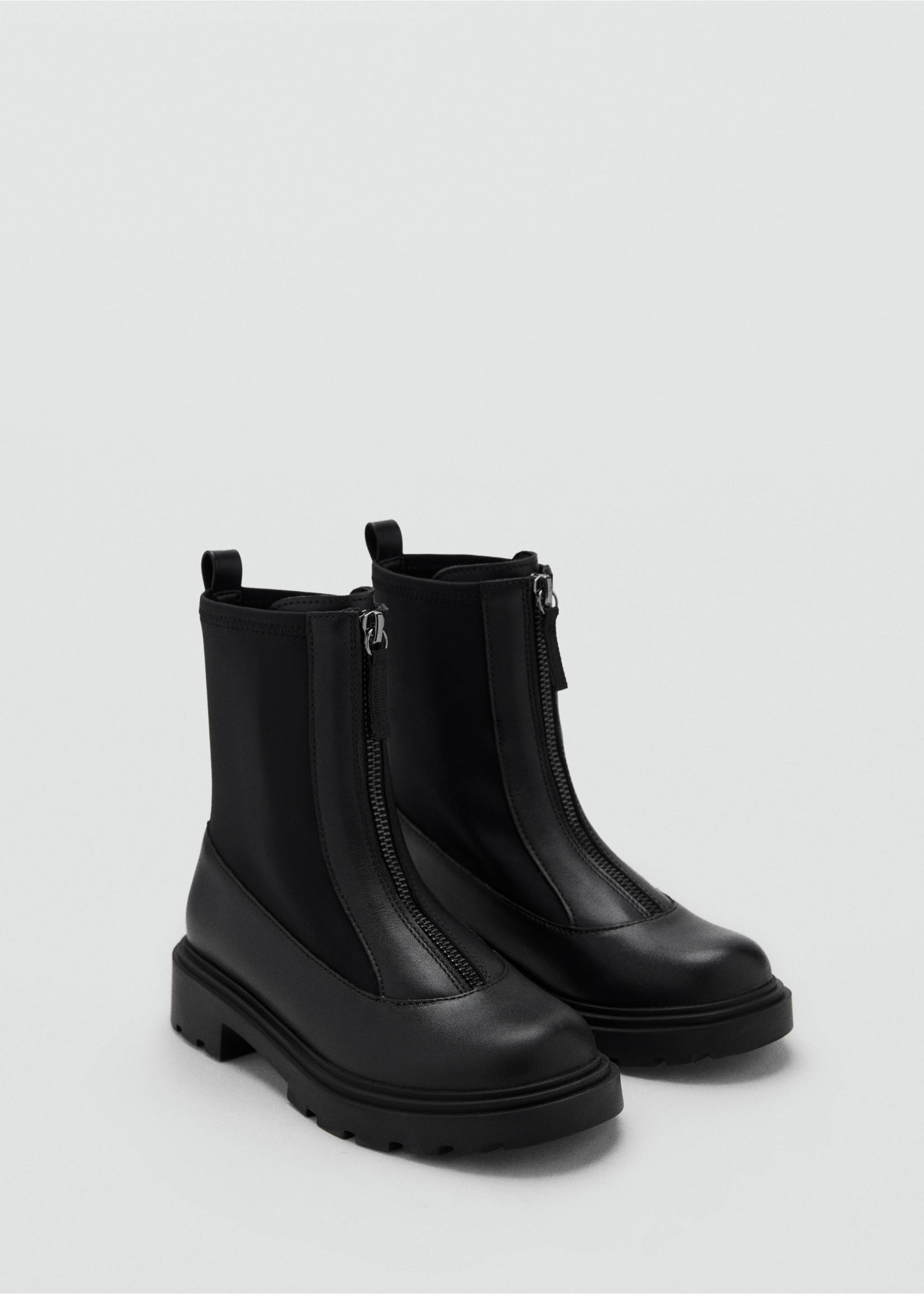 Zipped leather ankle boots - Medium plane, Black. Ref: 17064774-00.