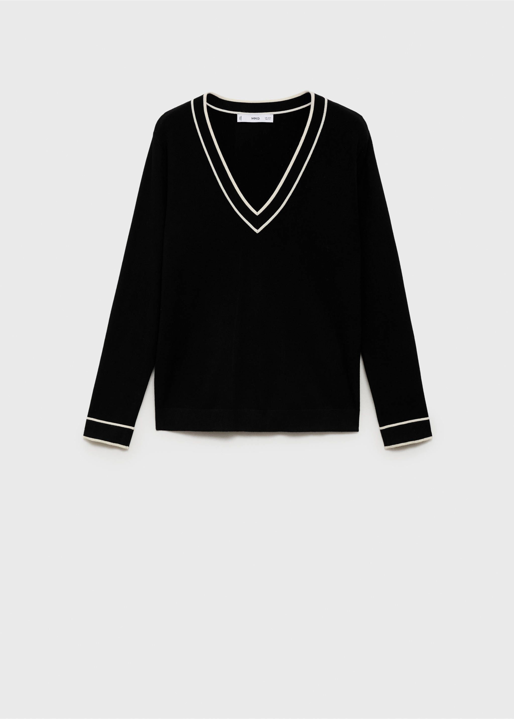 Contrasting V-neck sweater - Article without model, Black. Ref: 17064779-00.