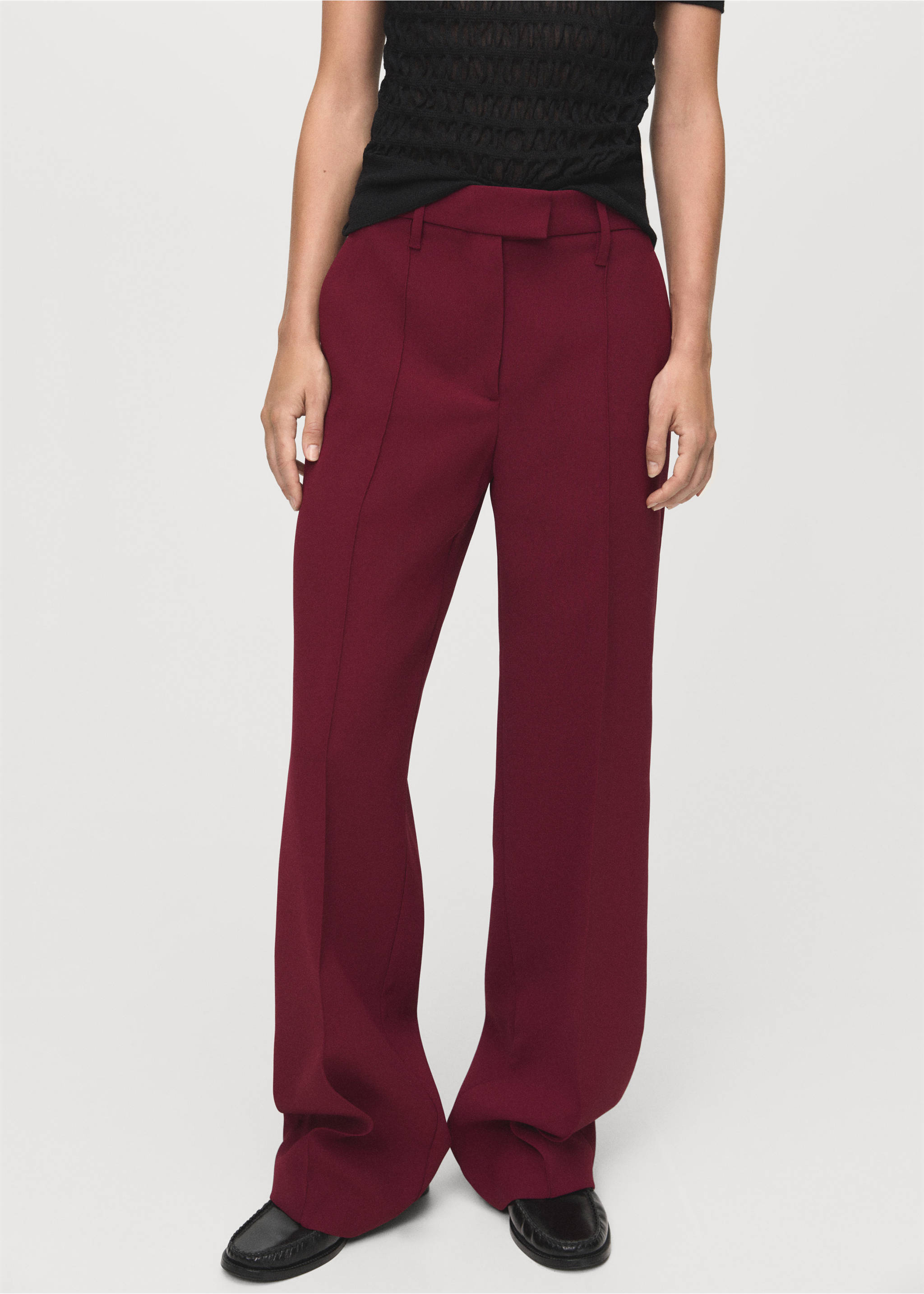 Straight mid-rise trousers - Medium plane, Burgundy. Ref: 17064789-00.