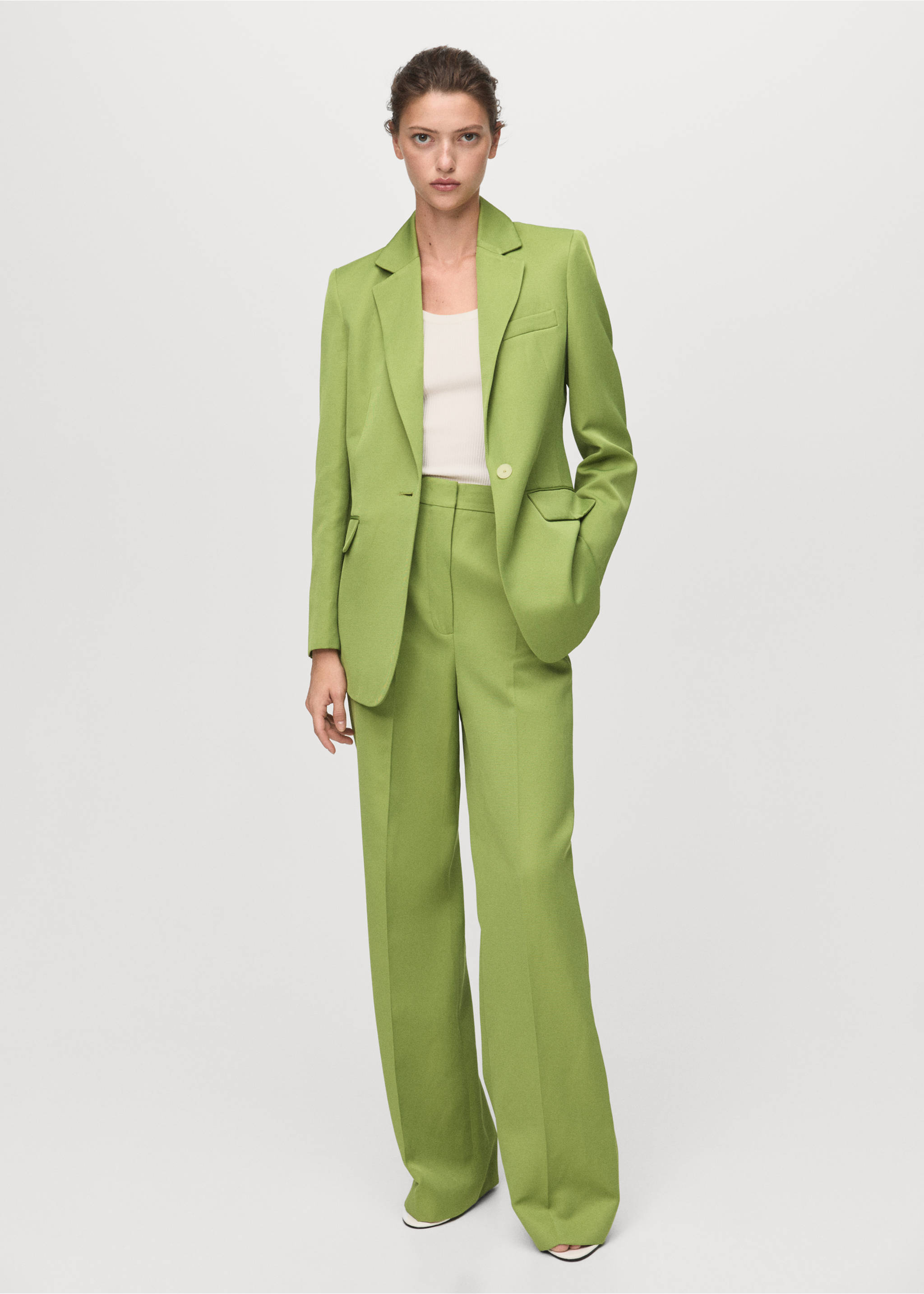Blazer costume lin mélangé - Plan général, Vert. Ref: 17064790-00.