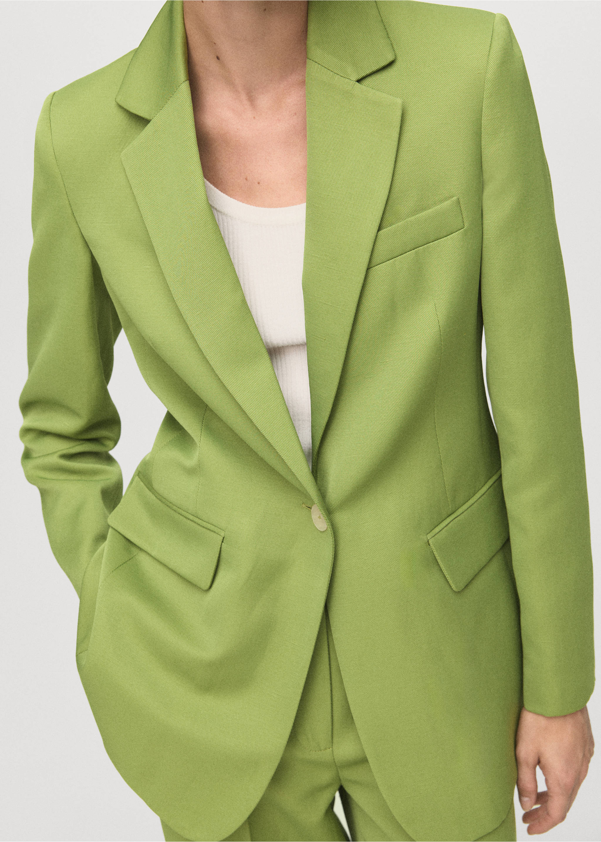 Linen-blend suit jacket - Details of the article 3, Green. Ref: 17064790-00.