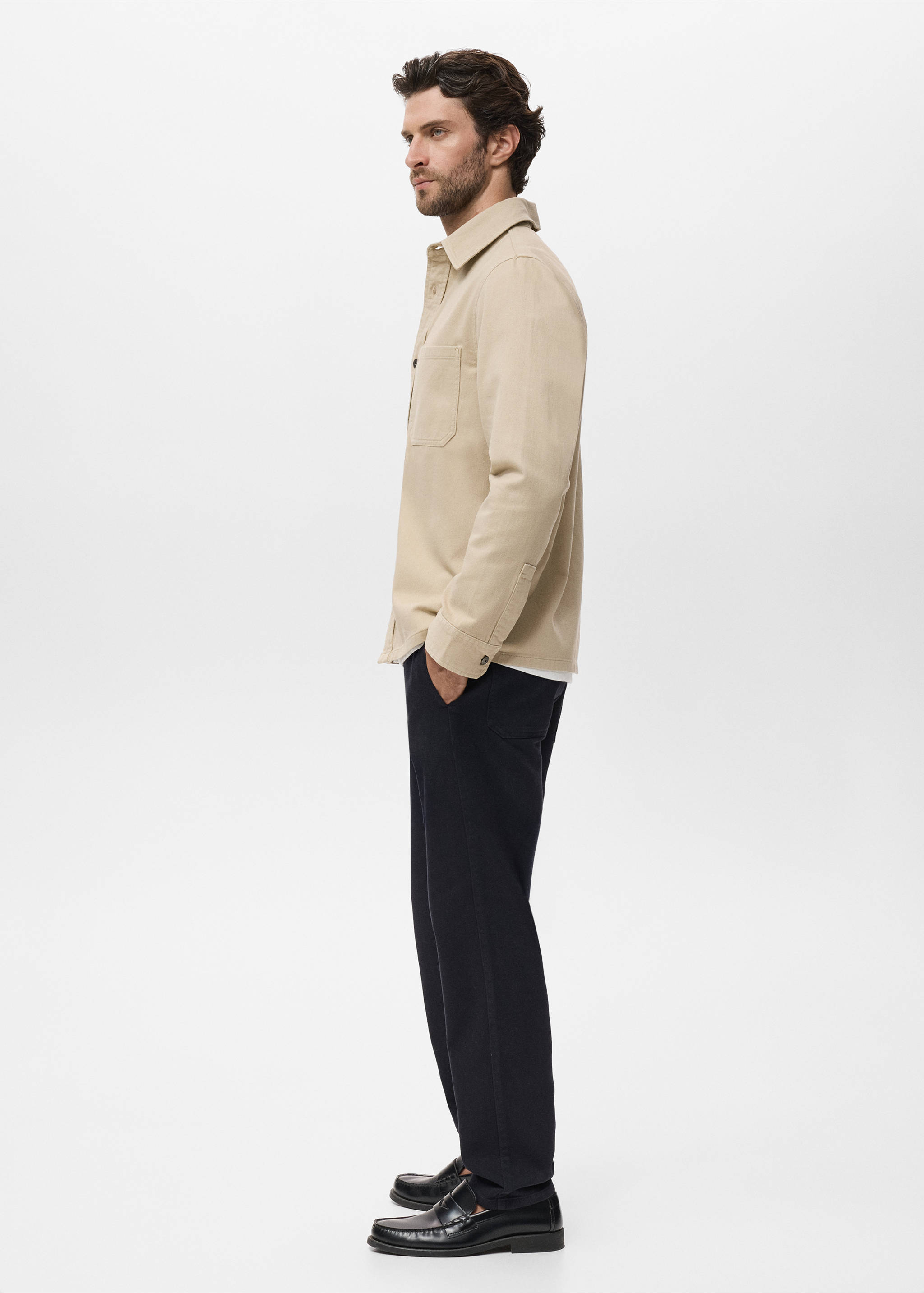 Denim overshirt pockets - Details of the article 2, Beige. Ref: 17065142-00.