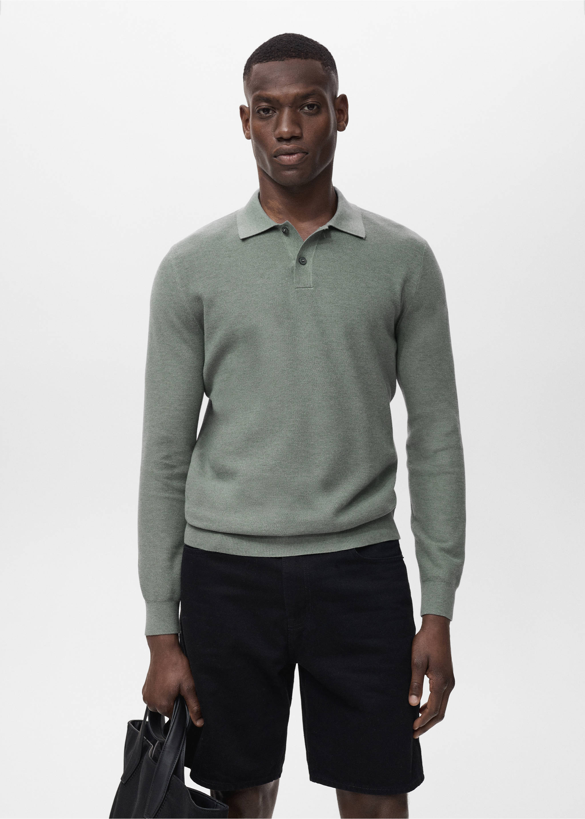 Micro-structured cotton polo shirt - Medium plane, Forest Green. Ref: 17065145-00.