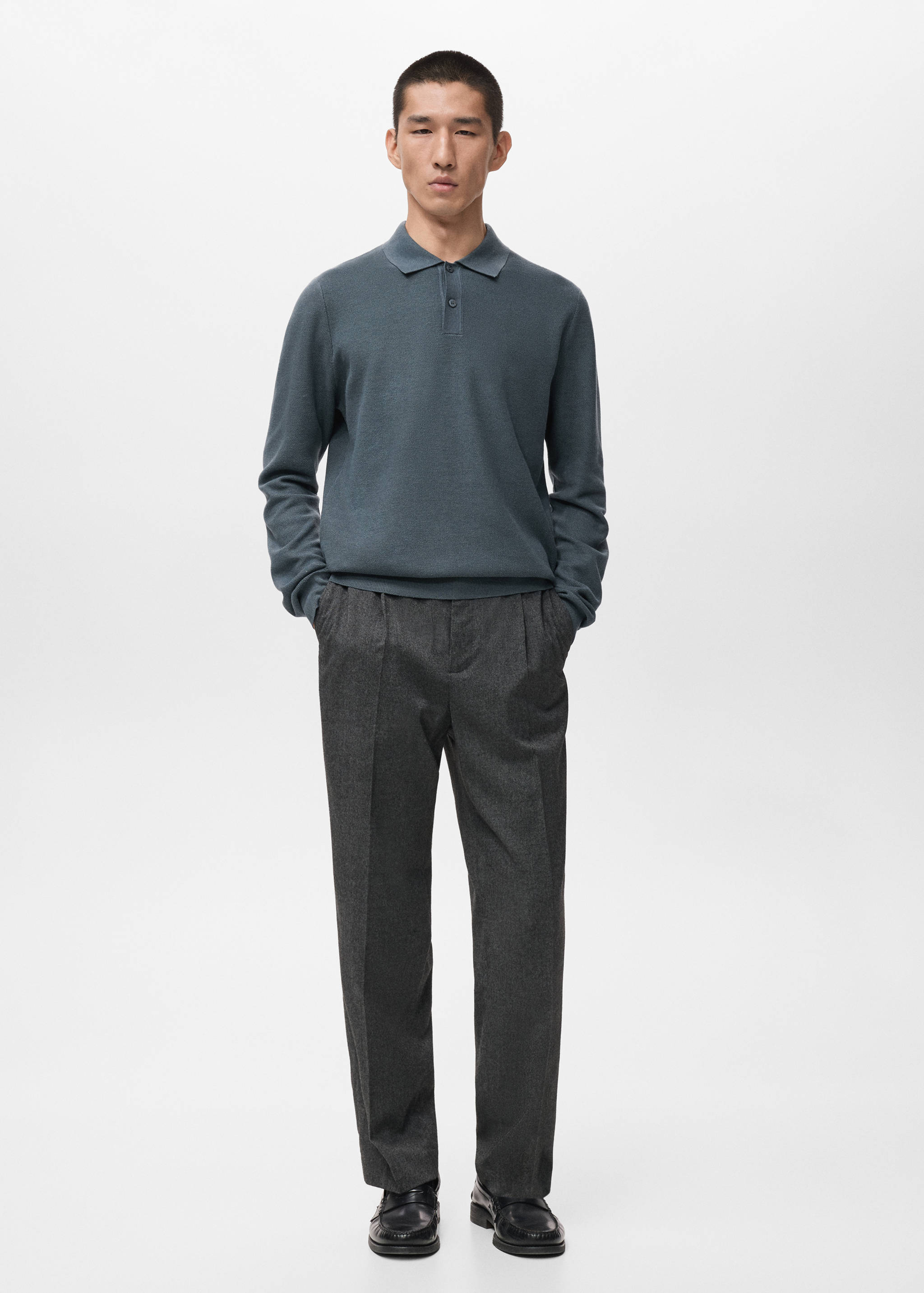 Micro-structured cotton polo shirt - General plane