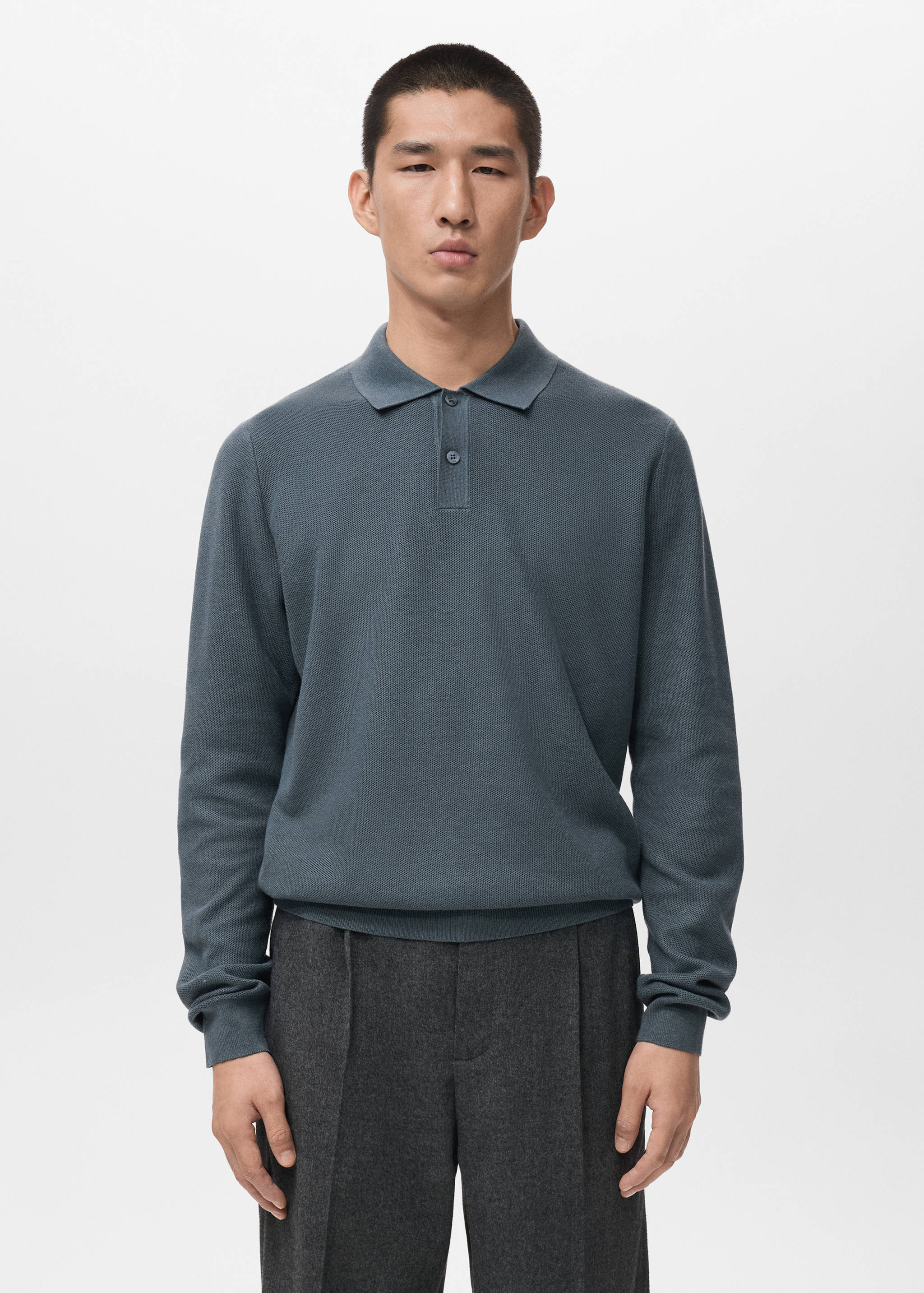 Micro-structured cotton polo shirt - Medium plane