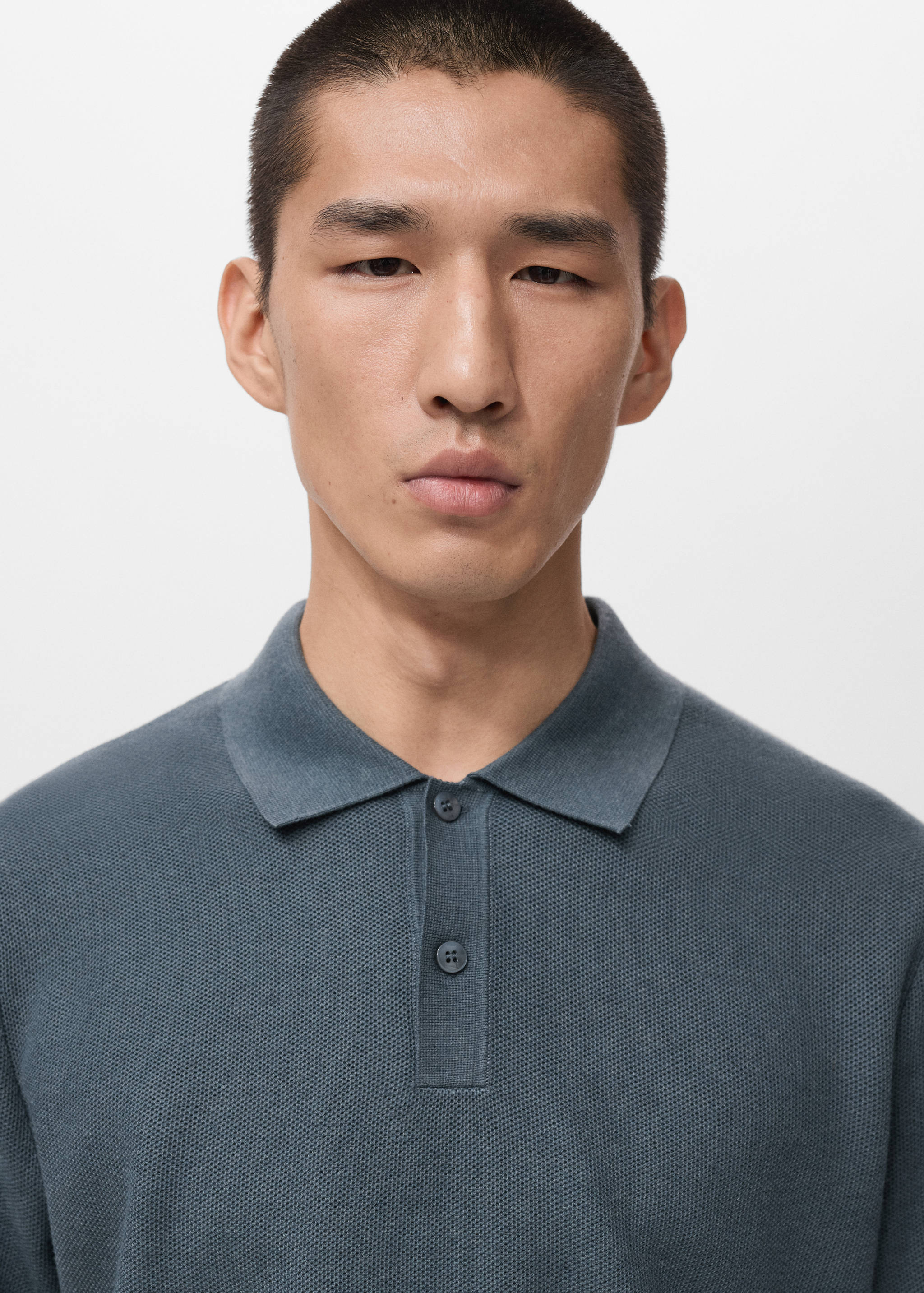 Micro-structured cotton polo shirt - Details of the article 1