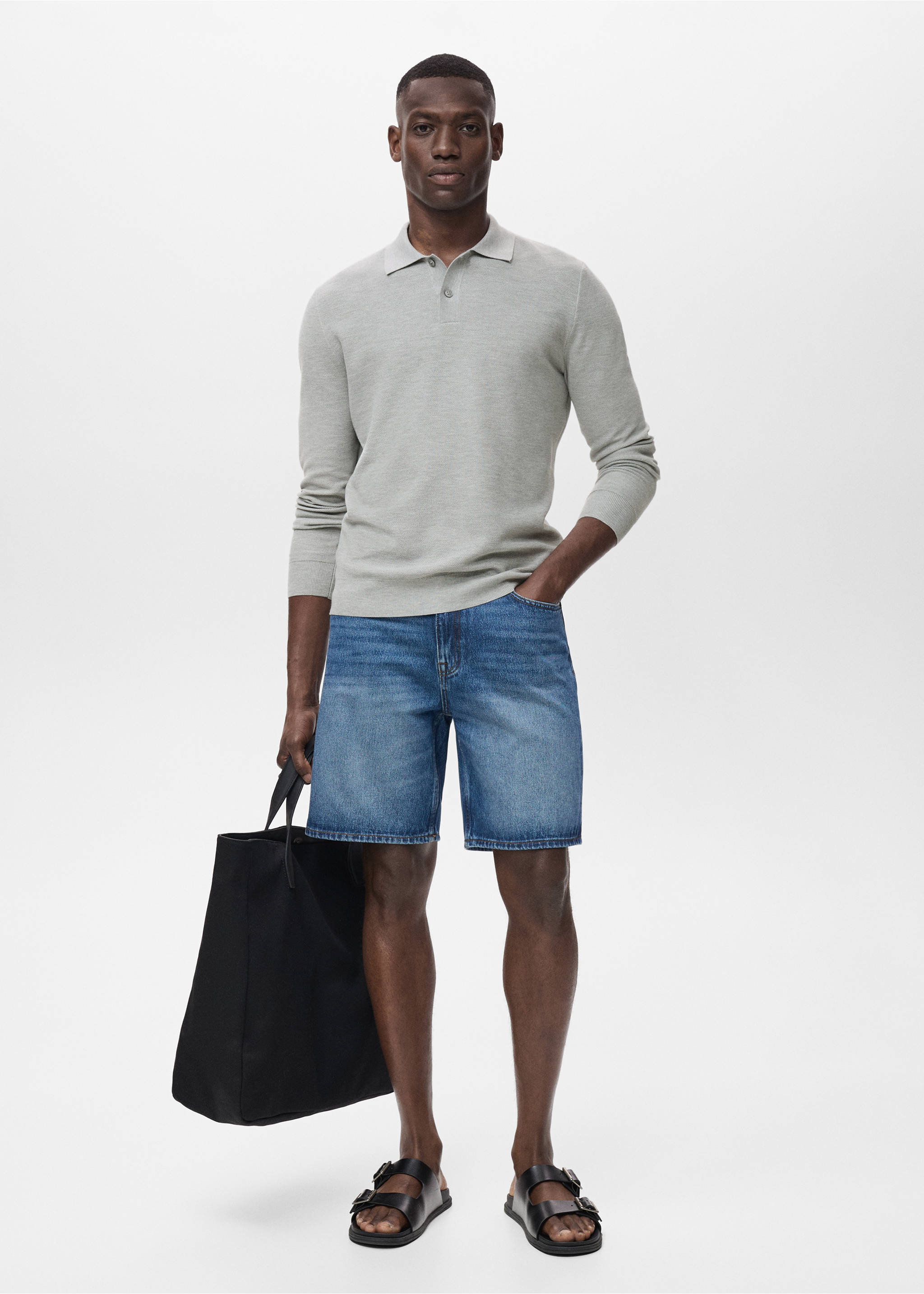 Micro-structured cotton polo shirt - General plane, Medium Heather Grey. Ref: 17065145-00.