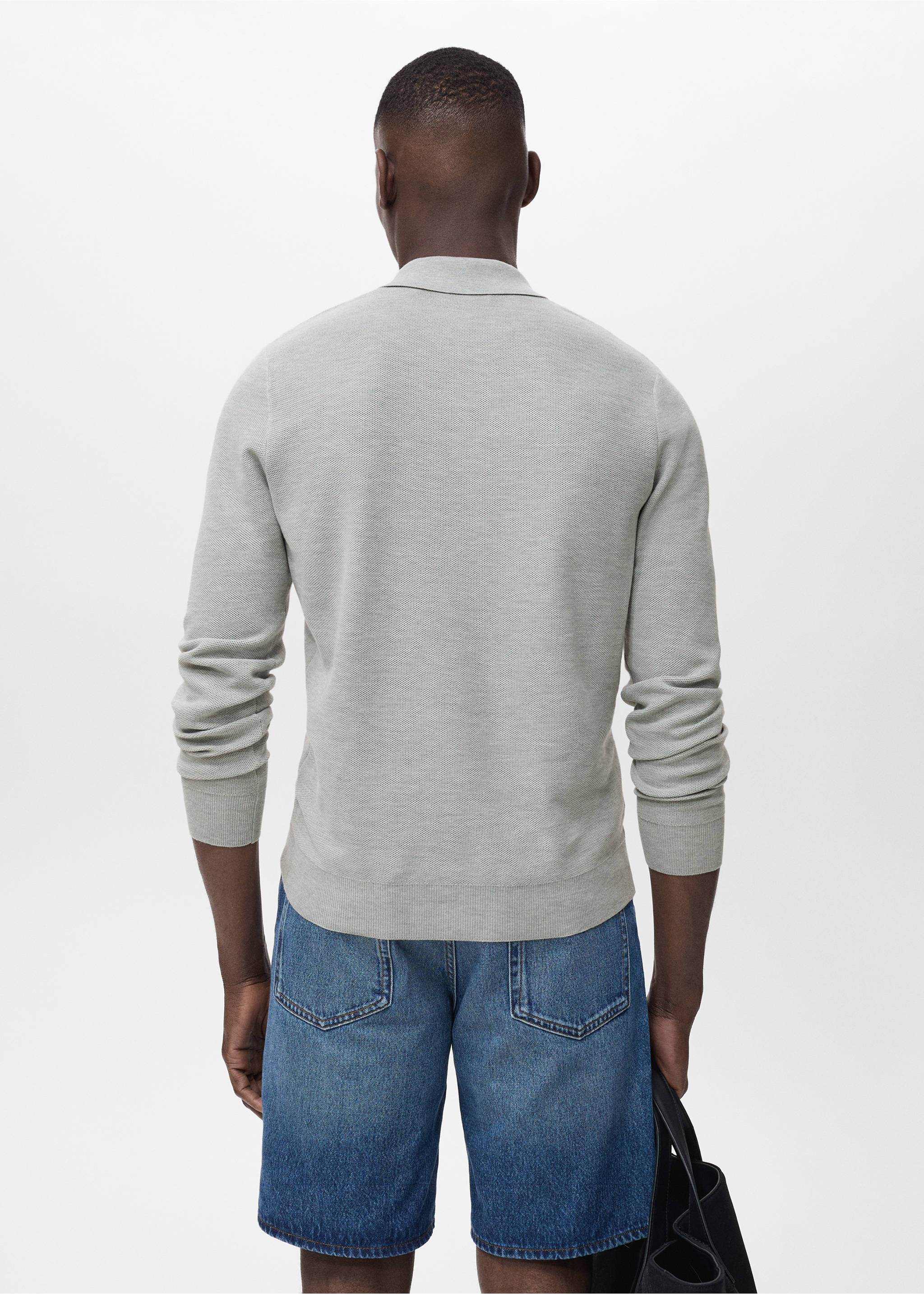 Micro-structured cotton polo shirt - Reverse of the article, Medium Heather Grey. Ref: 17065145-00.