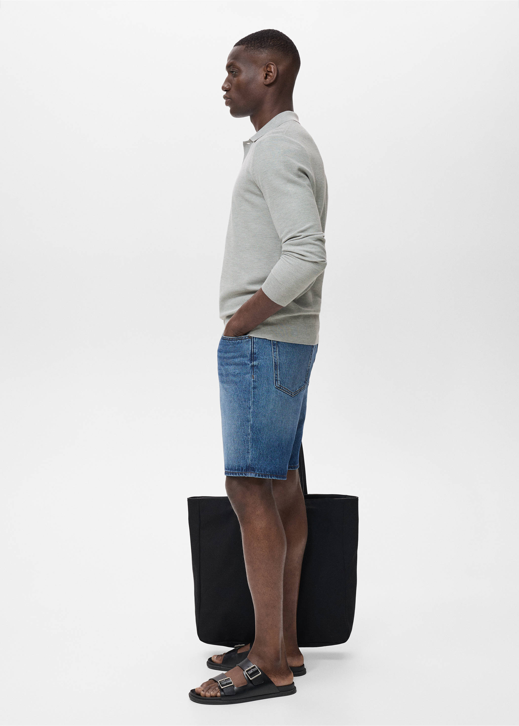 Micro-structured cotton polo shirt - Details of the article 2, Medium Heather Grey. Ref: 17065145-00.